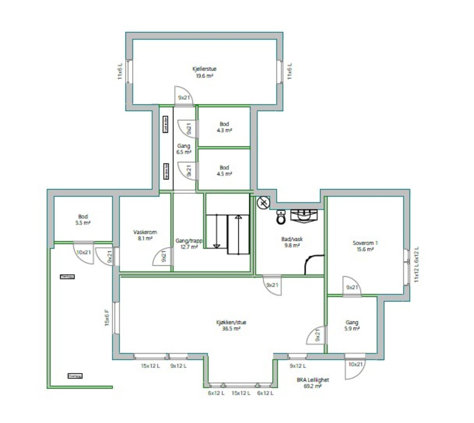 Plantegning kjeller. Bilder av utleiedel og/eller kjellerstue kan fåes ved henvendelse til megler Galleribilde