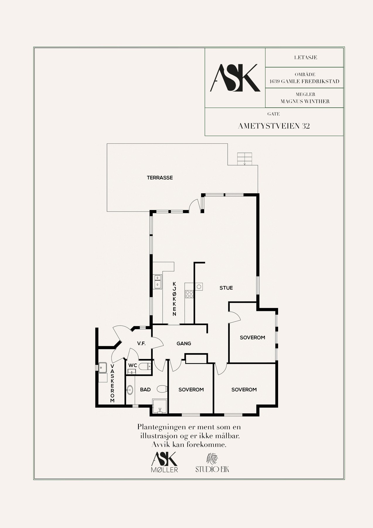 Alternativ planløsning med et ekstra soverom i stue 1. etasje. Slik var de opprinnelige tegningene fra 1988 Galleribilde