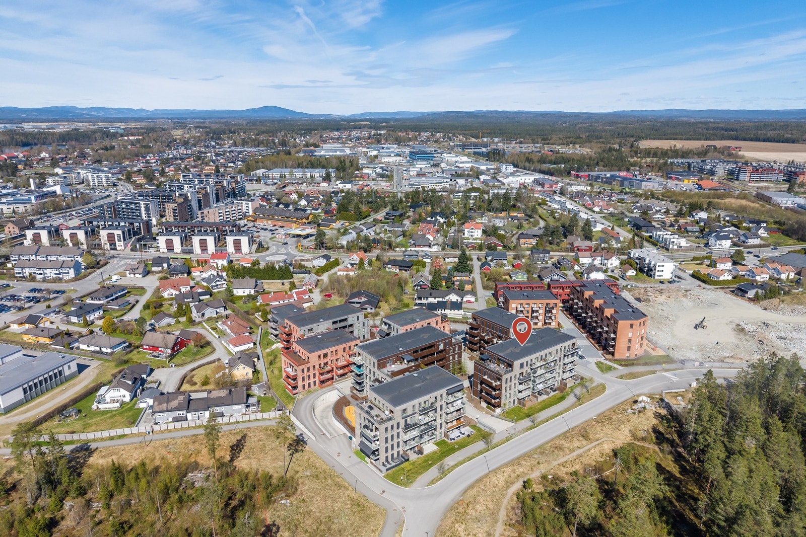 Dronebilde over nærområdet. Galleribilde