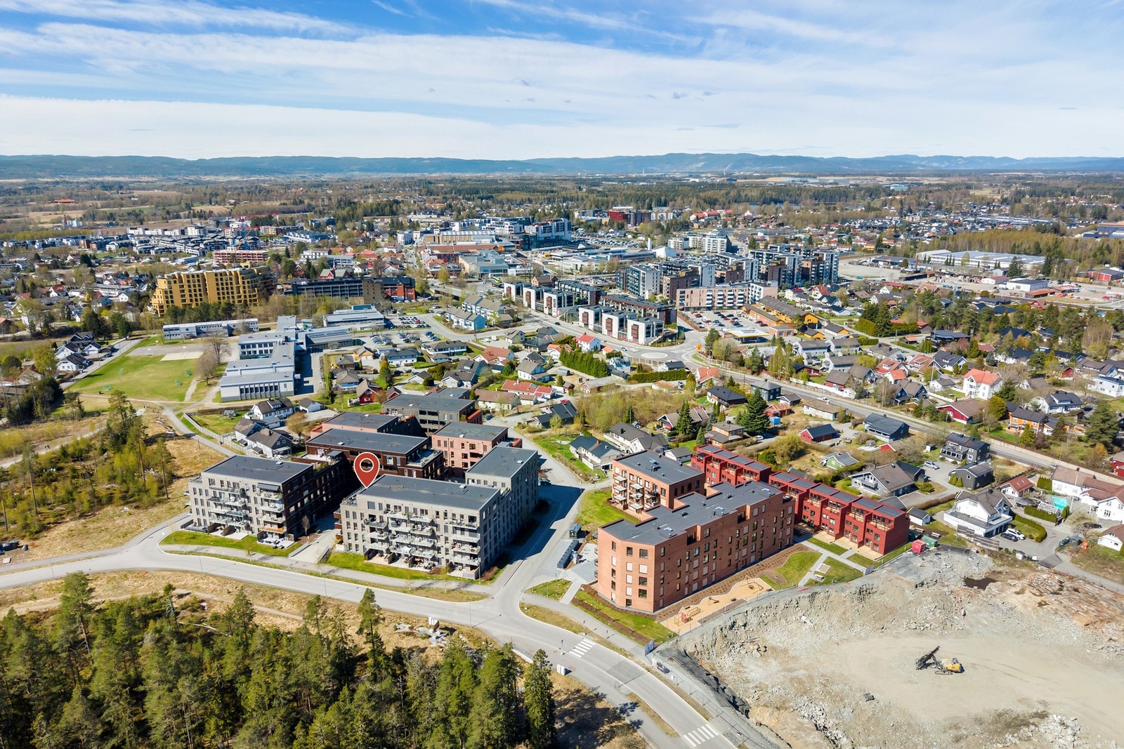 Dronebilde over nærområdet. Galleribilde