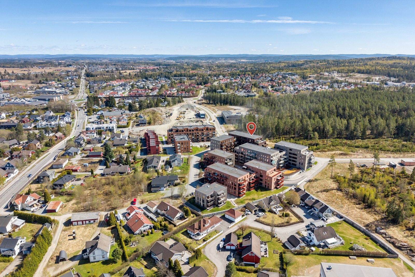 Dronebilde over nærområdet. Galleribilde