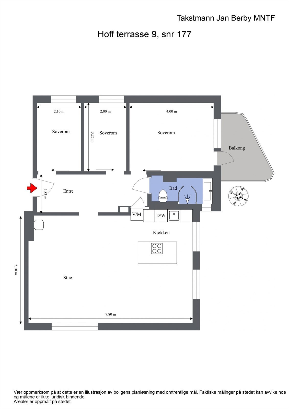 Plantegning. I tillegg disponerer leiligheten to boder på tilsammen 9,4 m², boden i kjelleren har stikkontakt og varmeovn. Galleribilde