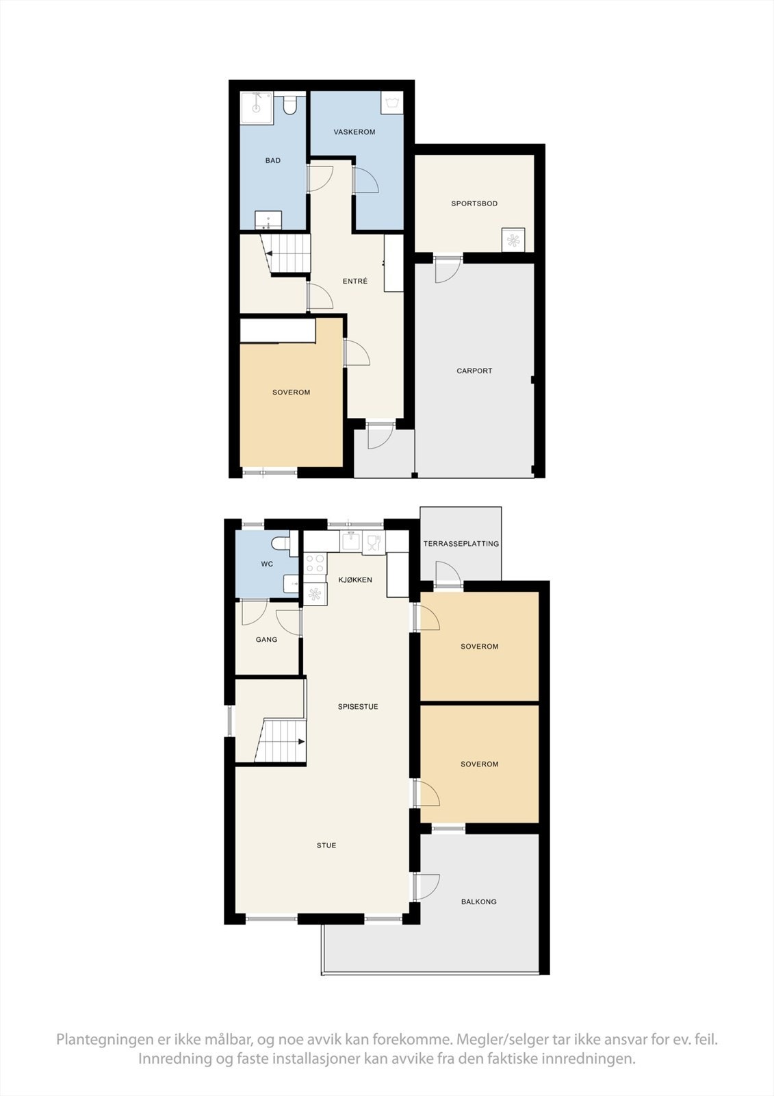 Boligen strekker seg over to plan med et samlet bruksareal (BRA-I) på 119 m2, bod 8 m2 og terrasse 15 m2 Galleribilde