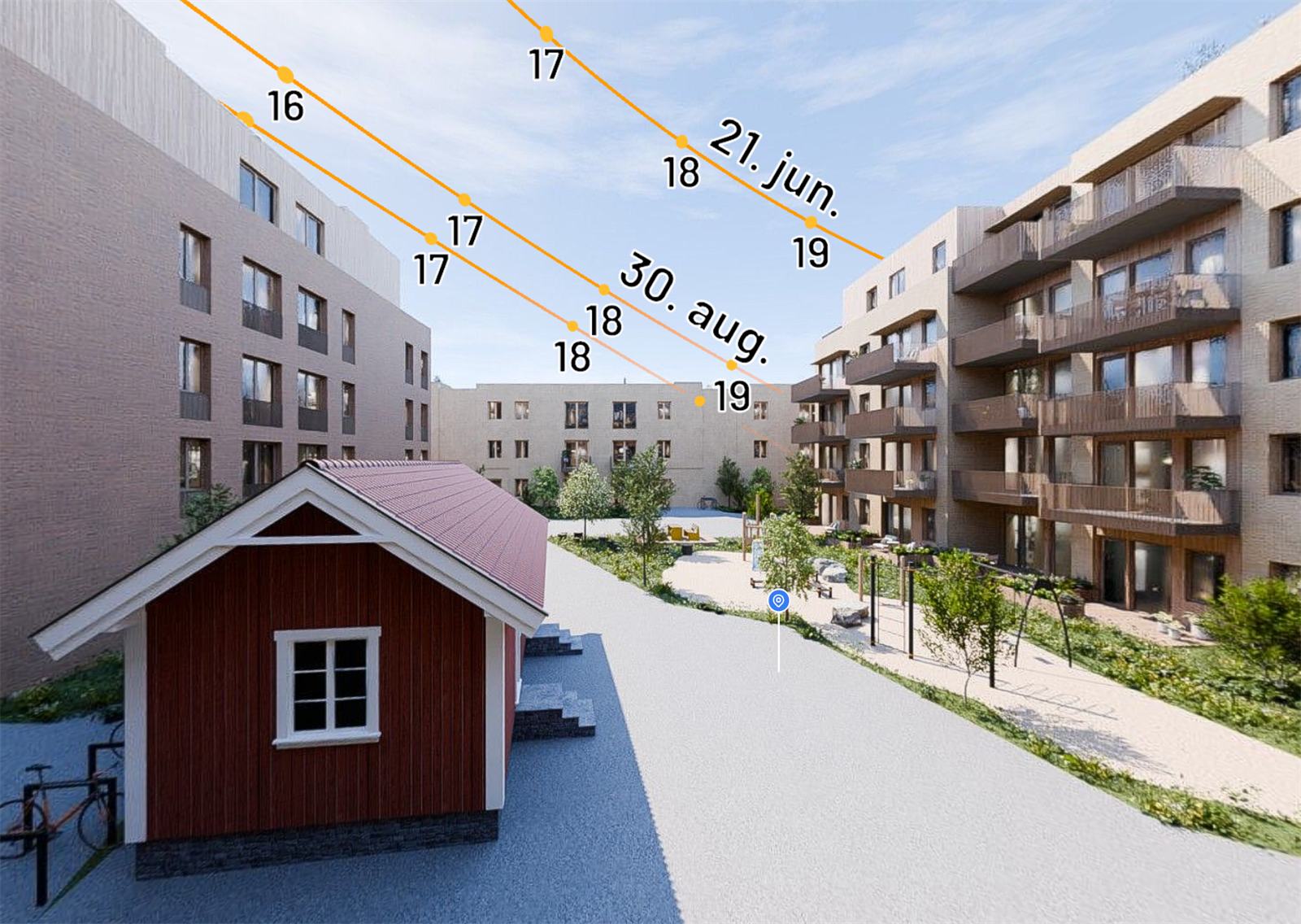 Utsikt fra balkong med solgang fra G202 Galleribilde