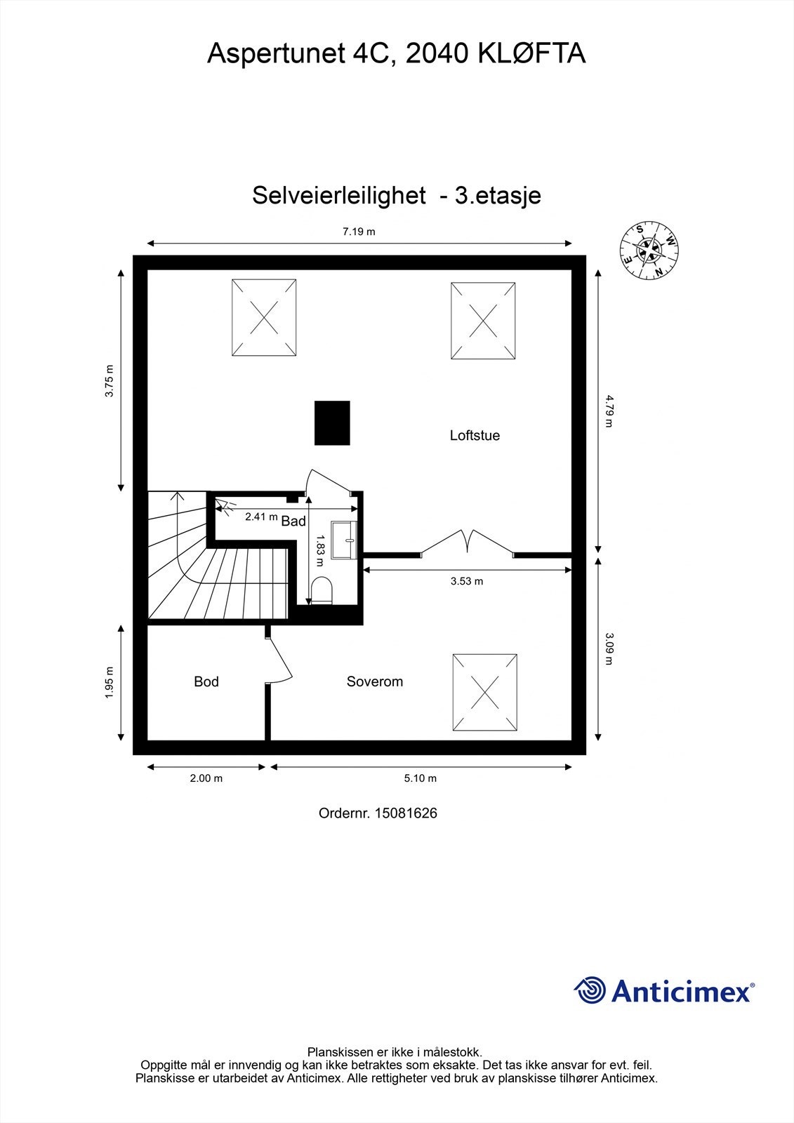 Tredje etasje er innredet med en romslig loftstue, ett soverom, bod og et bad totalrenovert i 2020. Galleribilde