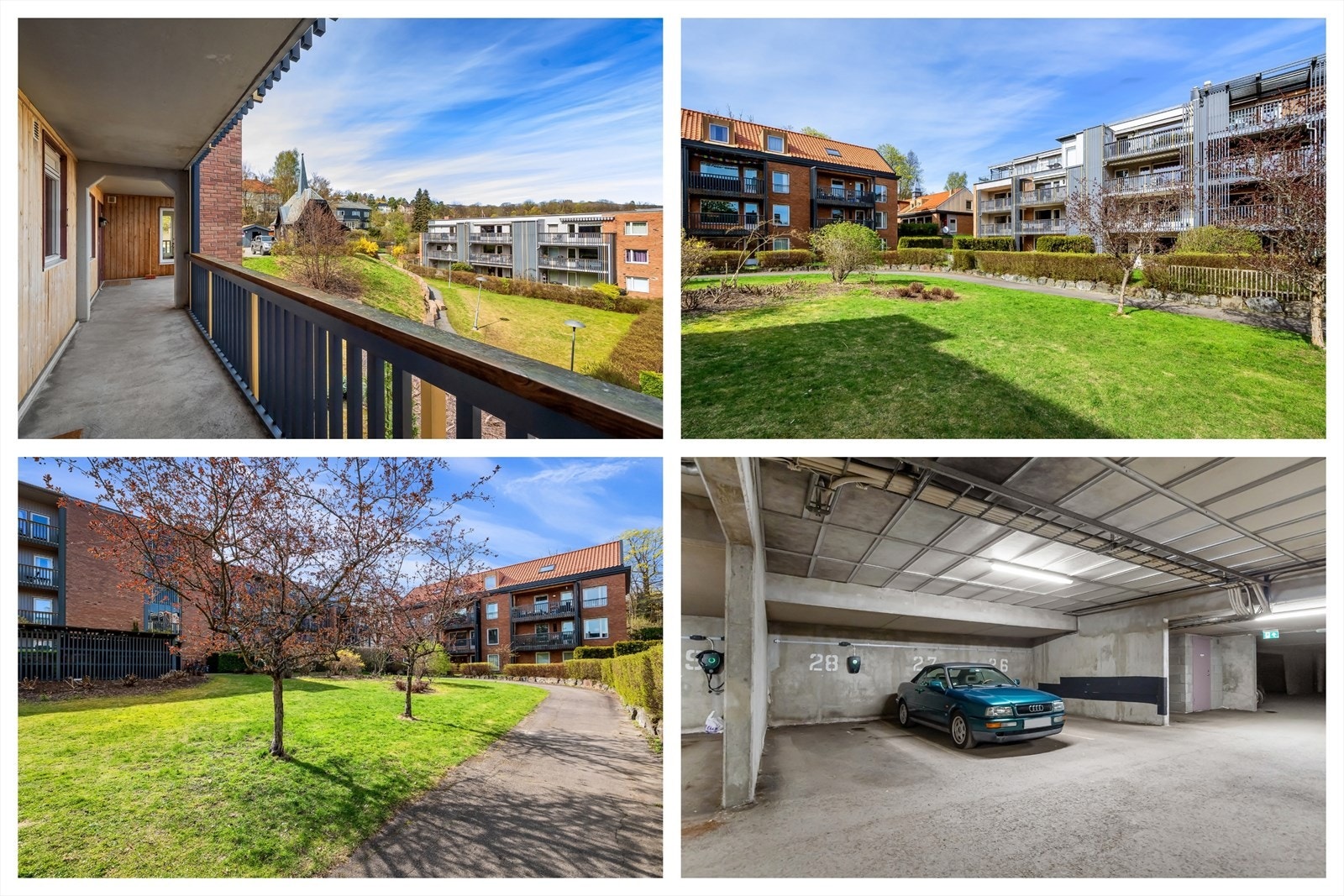 Inngang via svalgang med kun en nabo innenfor inngangsdøren - P-plass i garasje med ladeboks klar for bruk Galleribilde
