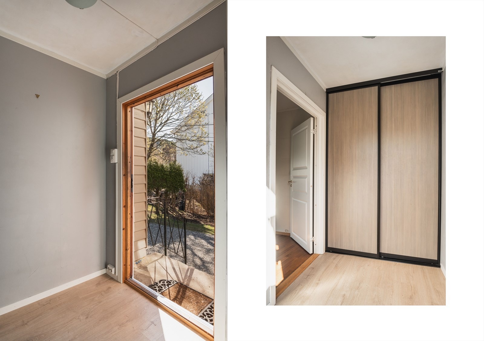 Entre med romslig skyvedørsgarderobe fra tak til gulv. Galleribilde