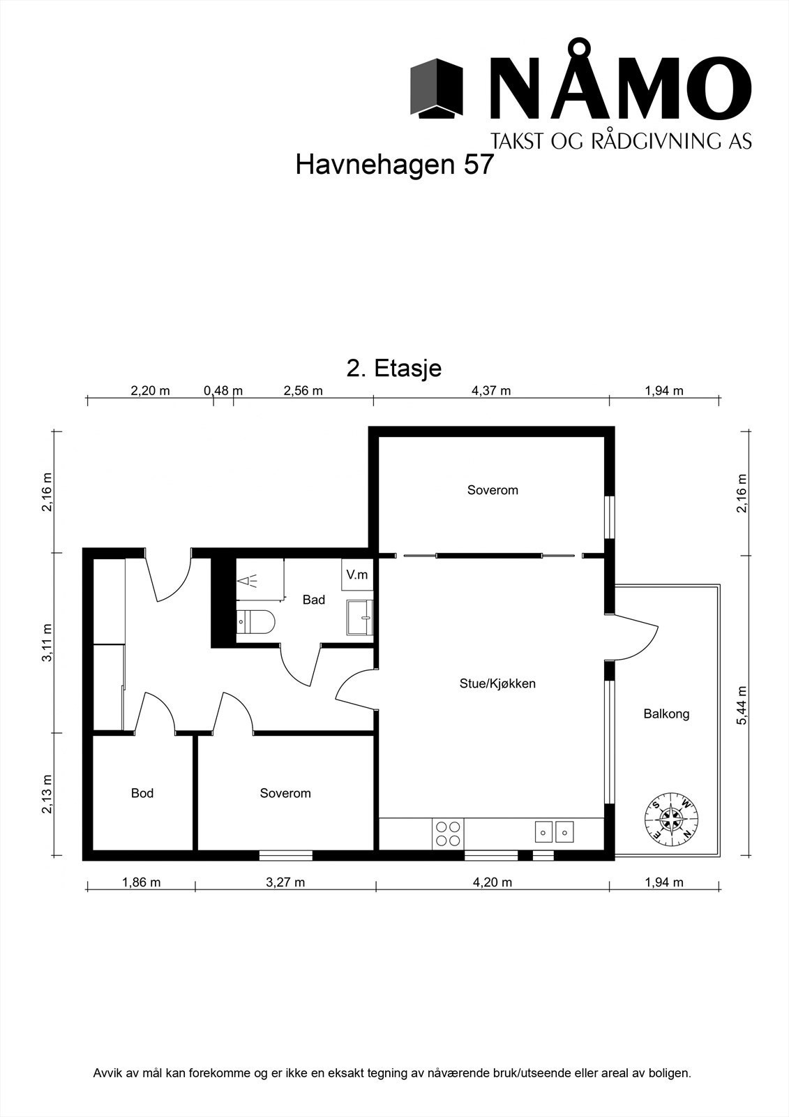 Leiligheten har en praktisk planløsning med to soverom, en romslig innvendig bod og en sosial sone med stue og kjøkken. Galleribilde