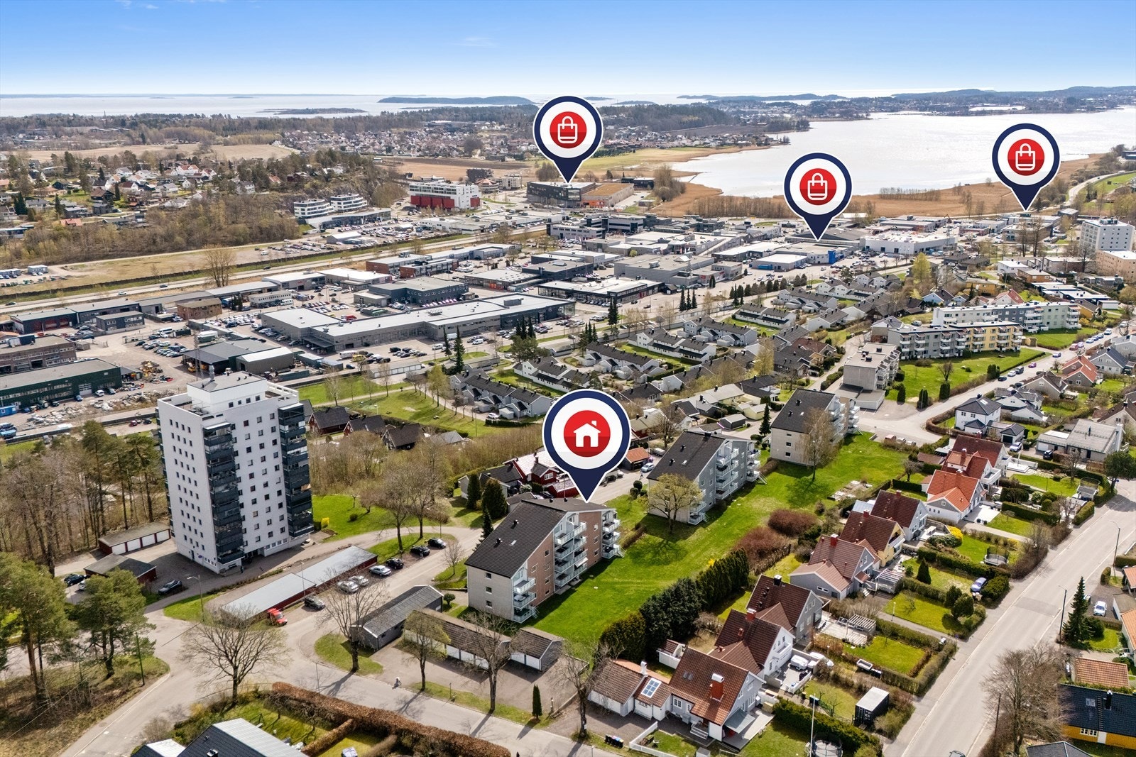 Her fremheves områdets tilgang til shopping, service og rekreasjon i Tønsberg. Galleribilde