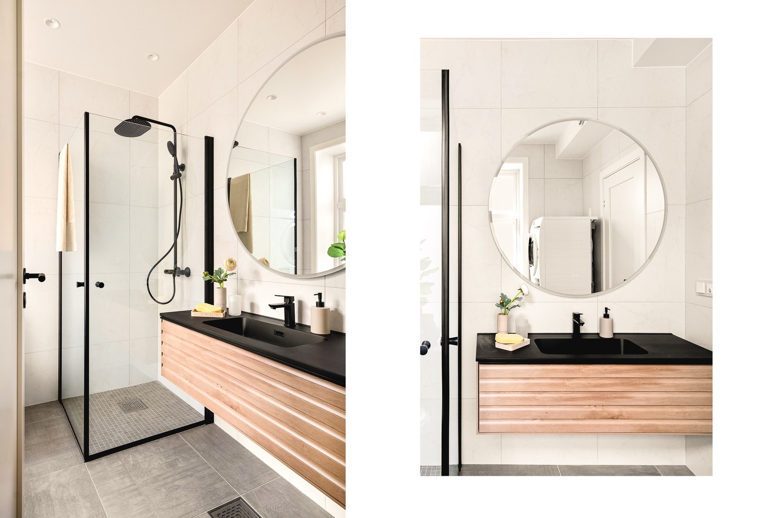 Badet ble modernisert med nye fliser på vegger i 2026. Galleribilde