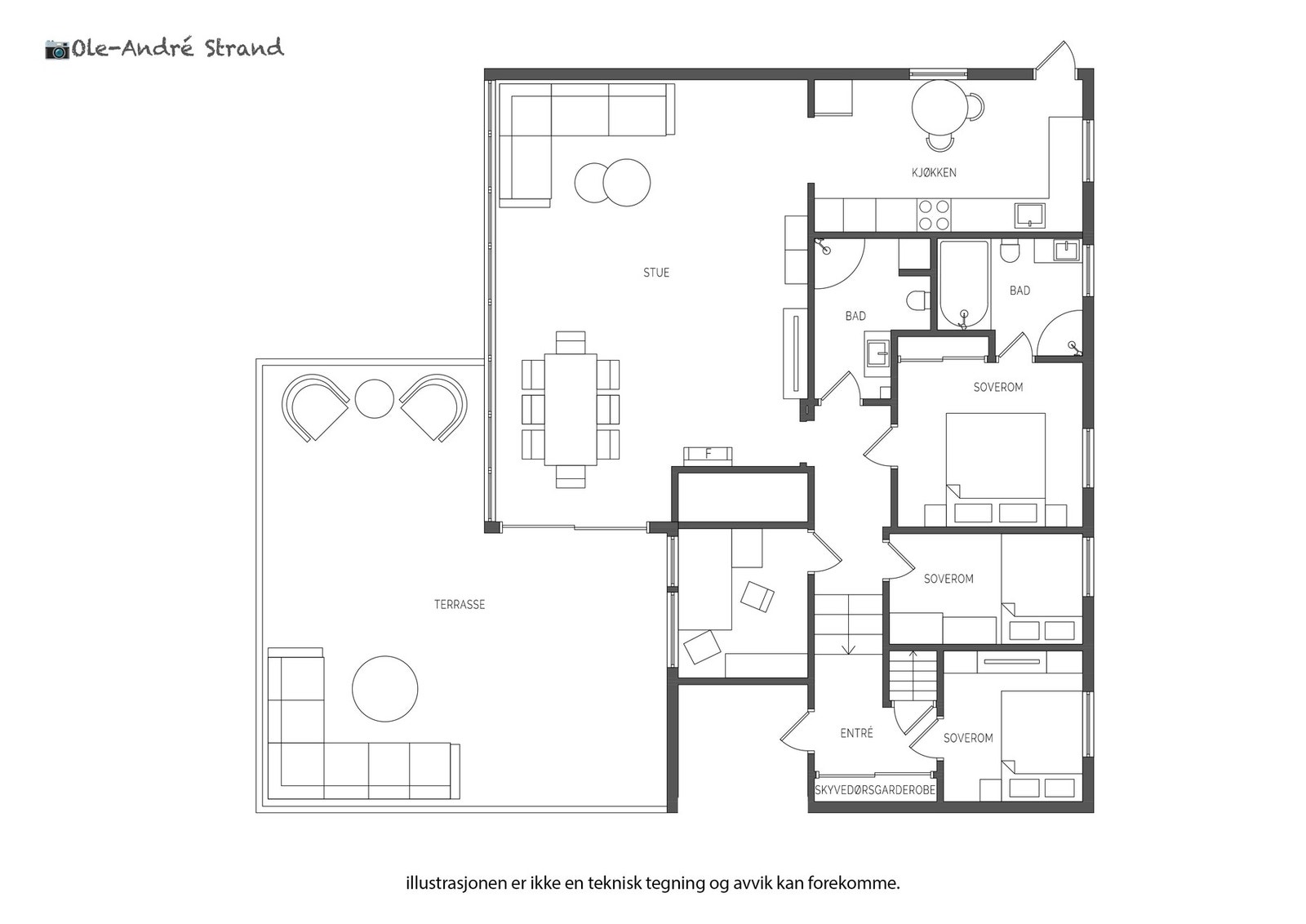 Planskisse hovedetasje (det tas forbehold om feil/avvik). Galleribilde