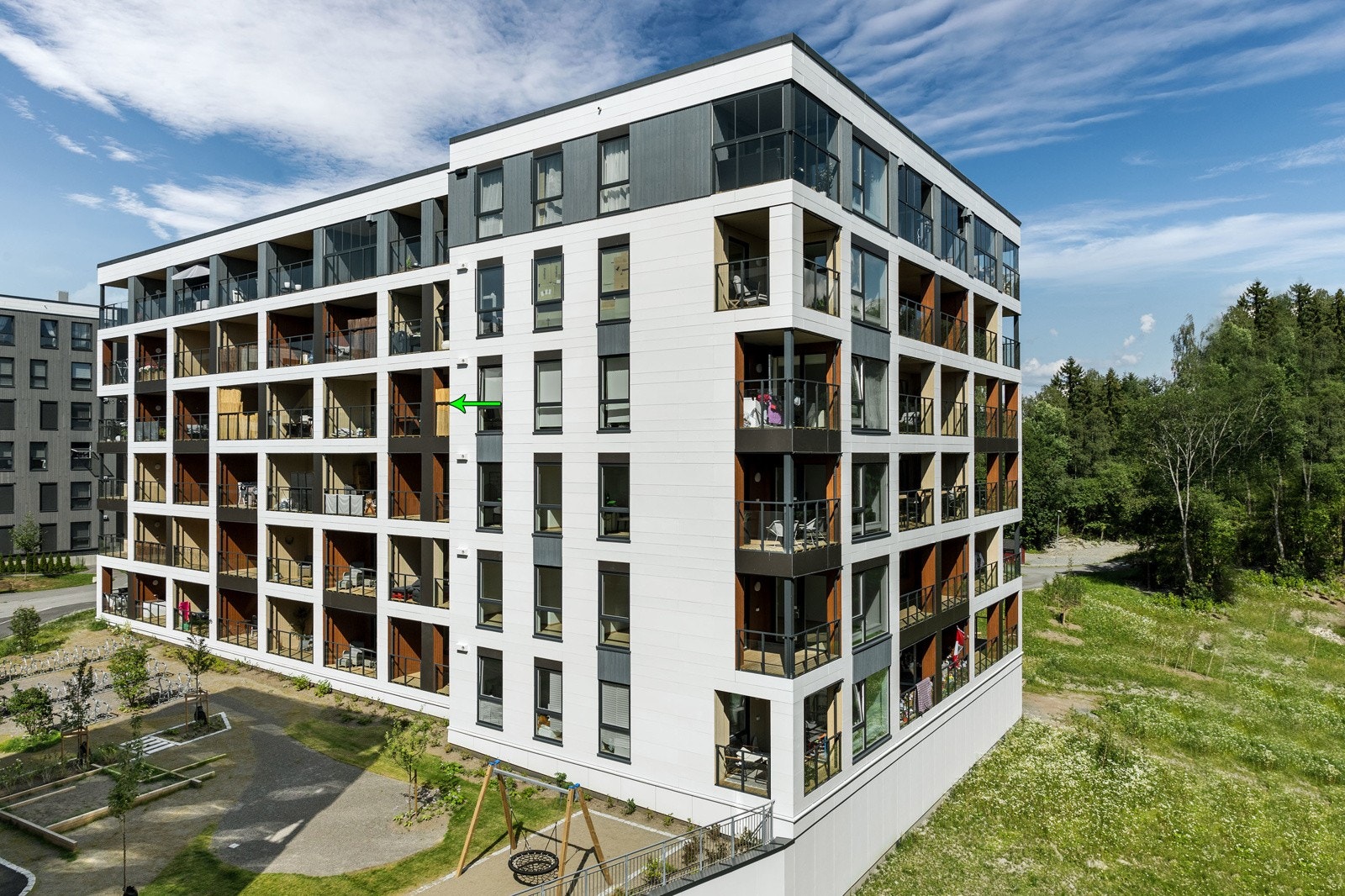 Bygg J består av 60 boligenheter, nyoppført i 2024 Galleribilde
