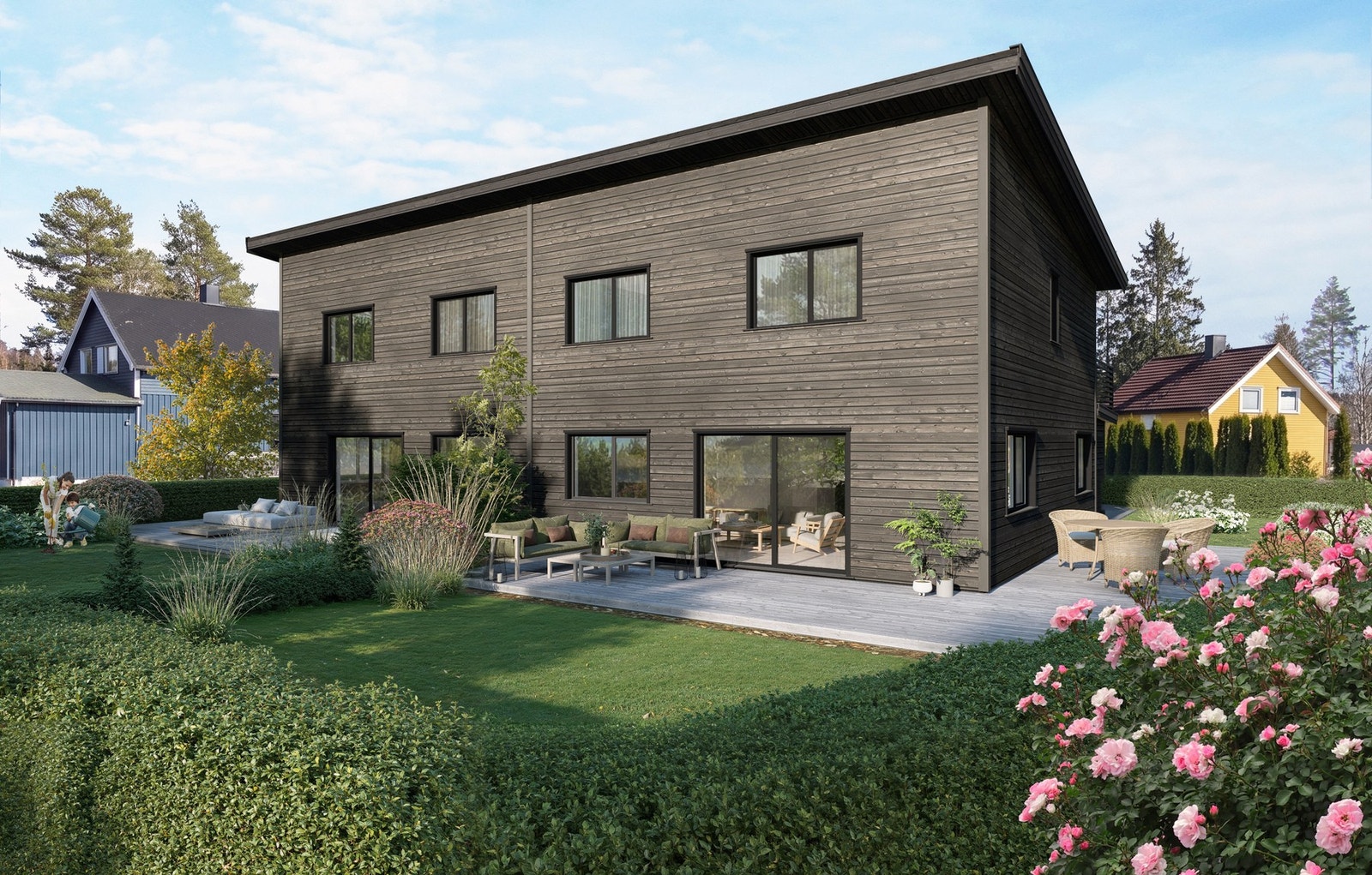 Familievennlig tomannsbolig over to plan. 4 soverom, 2 bad og vaskerom. Carport. Ferdigstillelse estimert oktober 2026. Galleribilde