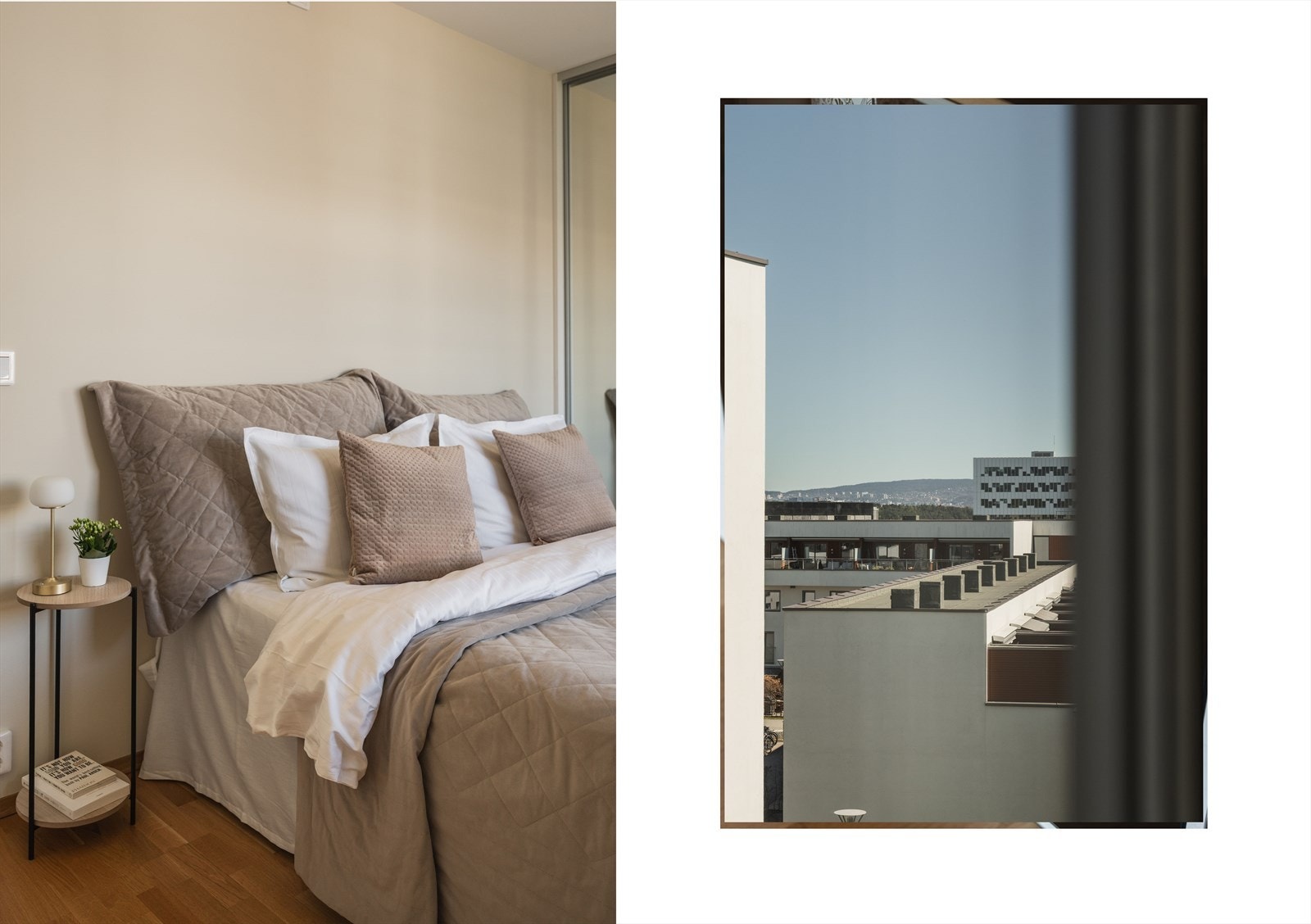 Rolig og behagelig atmosfære på soverommet. Galleribilde