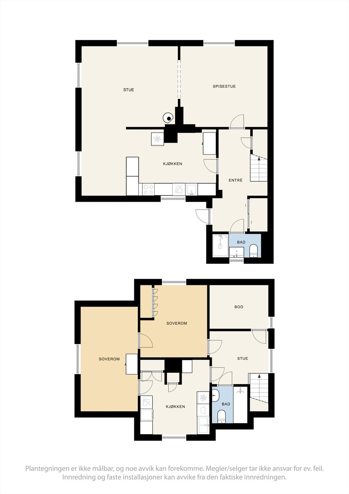 Våningshuset går over to plan i tillegg til en grovkjeller med bodareal (ikke måleverdig pga. lav takhøyde). Galleribilde
