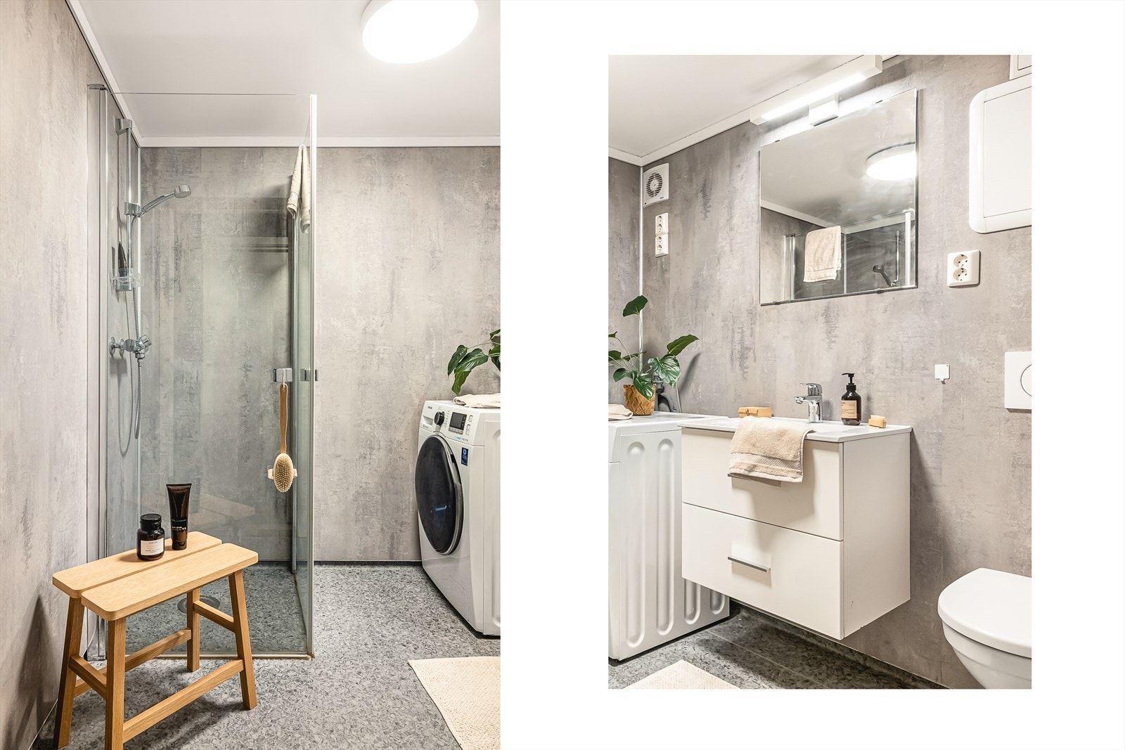 Lagt opp rør-i-røropplegg, mekanisk ventilasjon og gulvvarme. Dette badet har opplegg for vaskemaskin (medfølger). Galleribilde