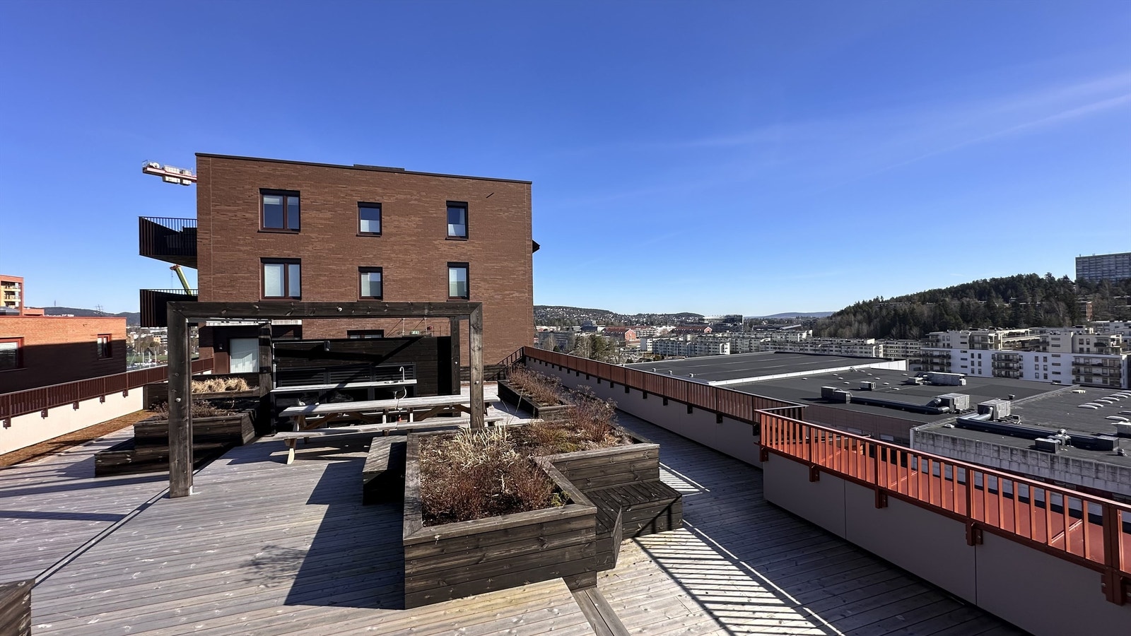 Felles takterrasse kan fritt benyttes til hyggelige sammenkomster. Galleribilde