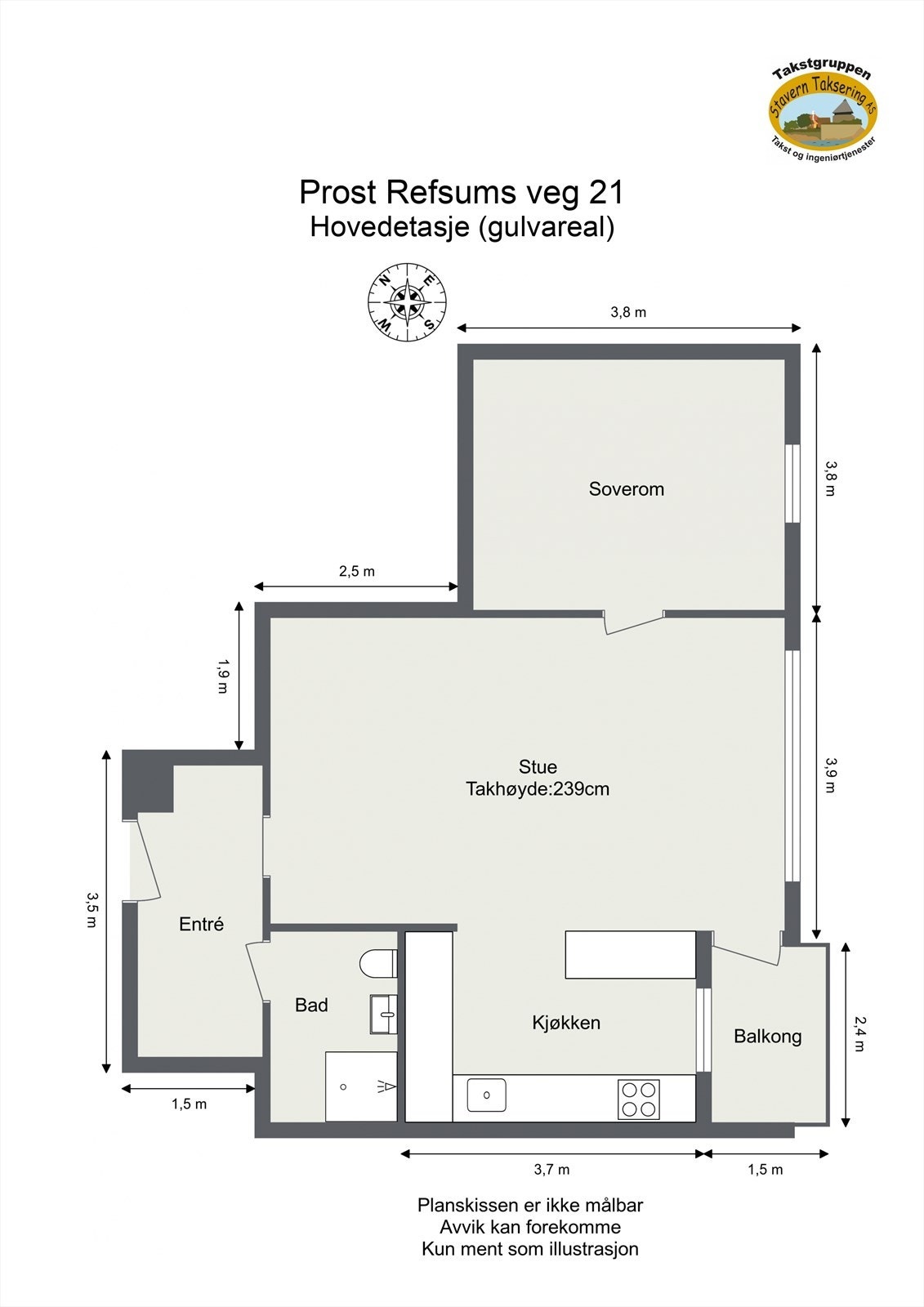 Leiligheten har en arealeffektiv planløsning med en åpen sone for kjøkken og stue, ett soverom og bad. Galleribilde