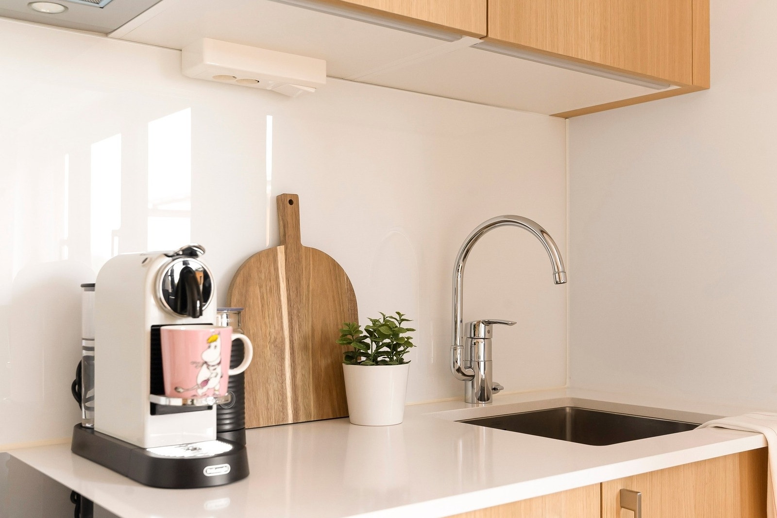 Moderne kjøkkeninnredning fra Blum med integrert oppvaskmaskin, koketopp og ventilator Galleribilde