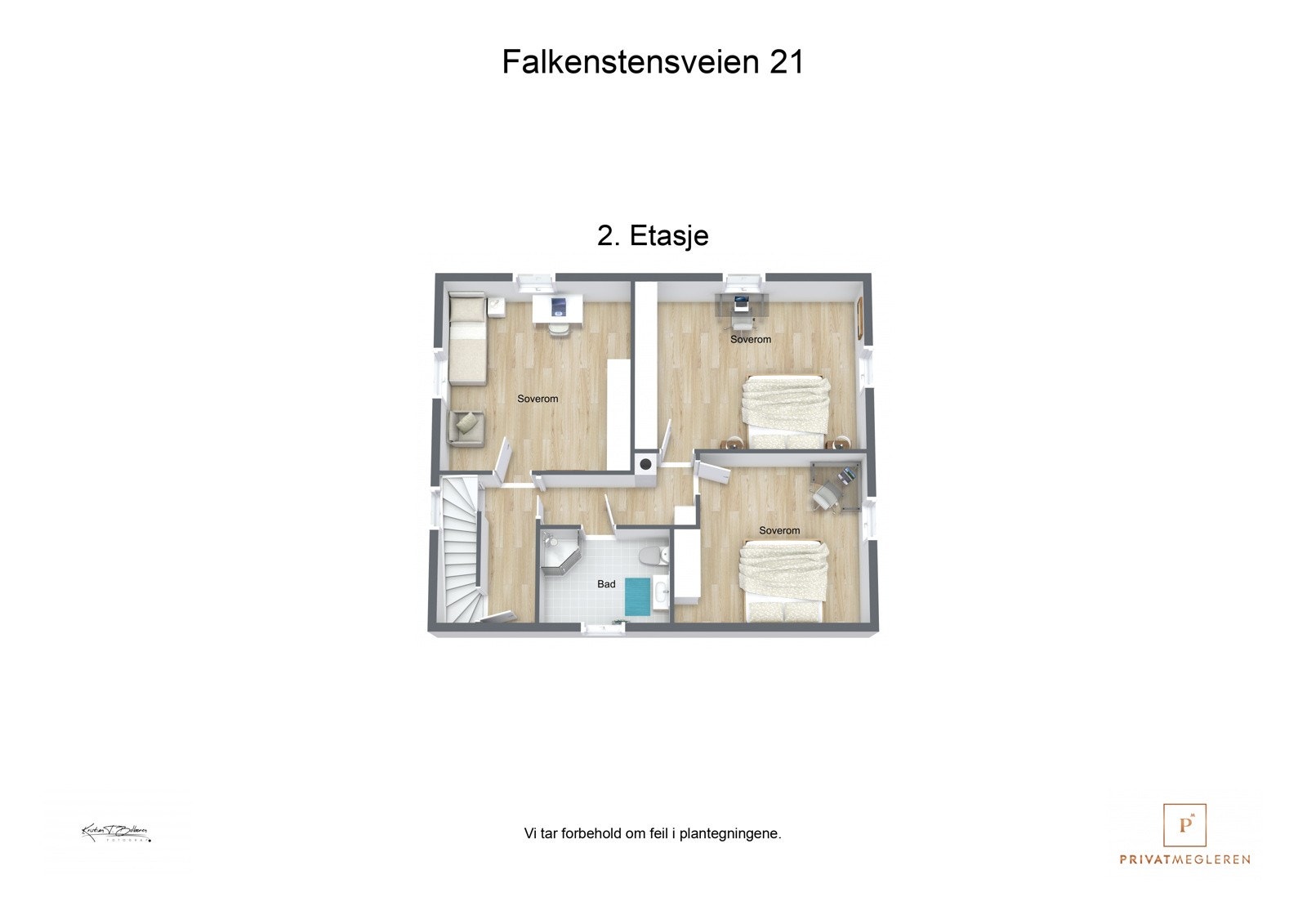 Falkenstensveien 21 - 3D plantegning 2. Etasje Galleribilde