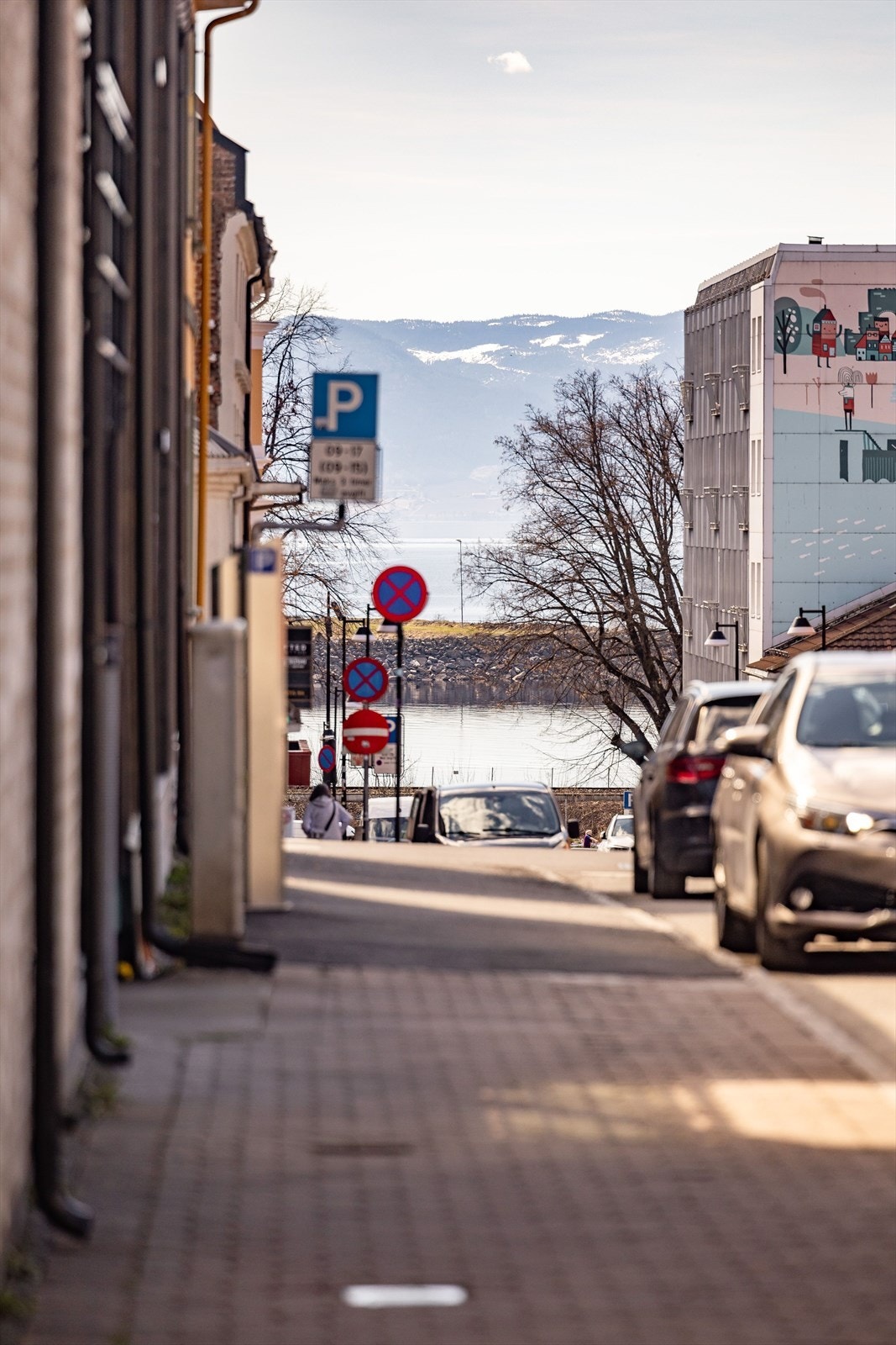 Det er kort vei gjennom byen og ned til Mjøsa. Galleribilde
