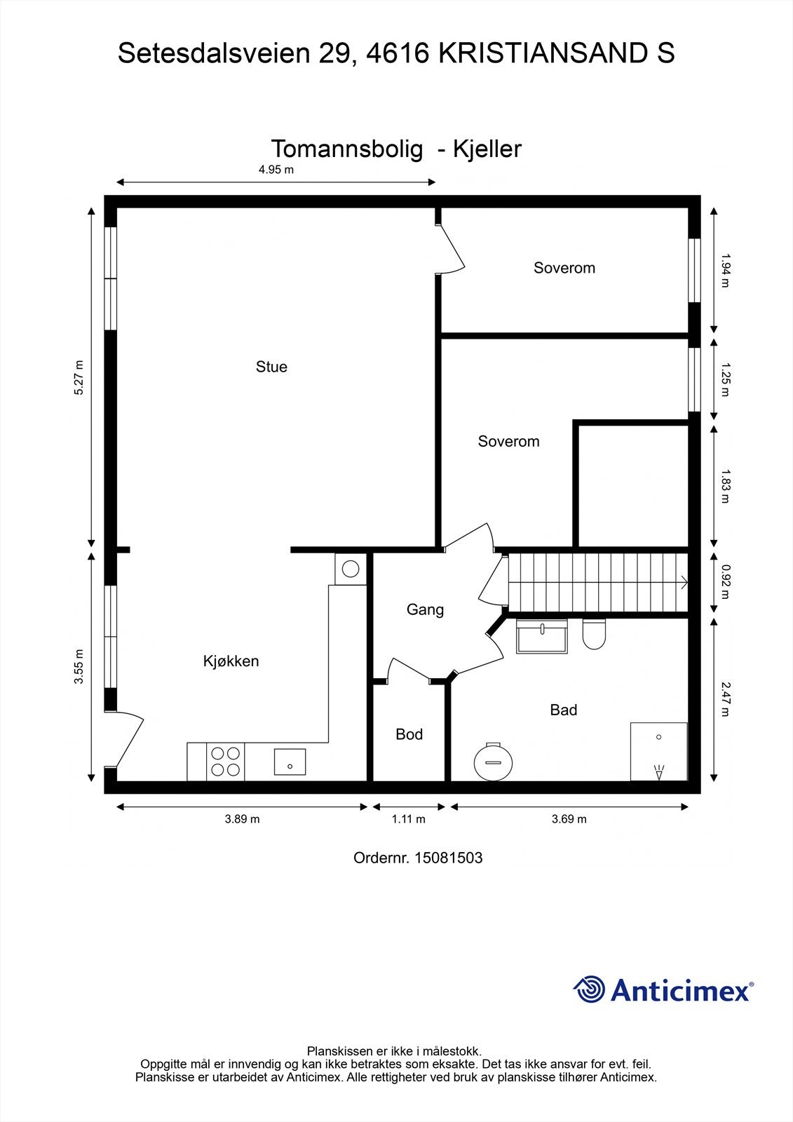 U.Etasje - 2D plantegning med mål Galleribilde