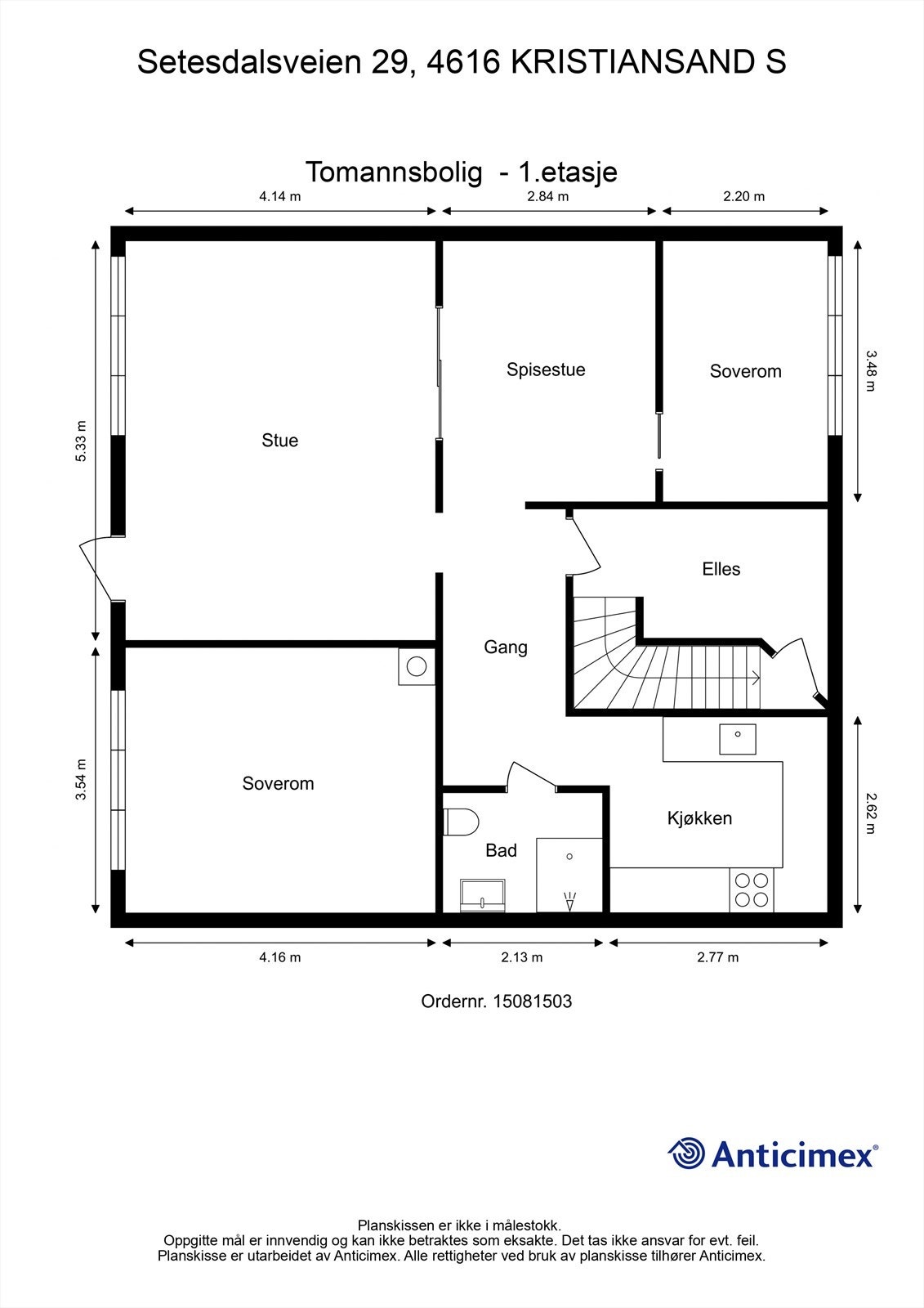 1.Etasje - 2D plantegning med mål Galleribilde