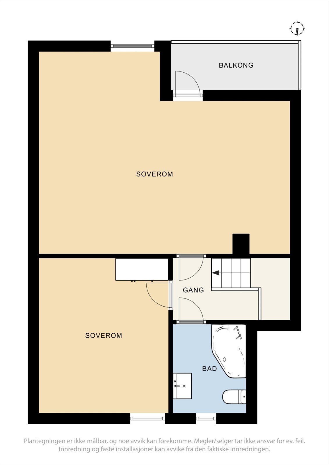 Plantegning | Loftsetasjen inneholder stue, bad og et romslig soverom, samt utgang til skjermet balkong. Galleribilde