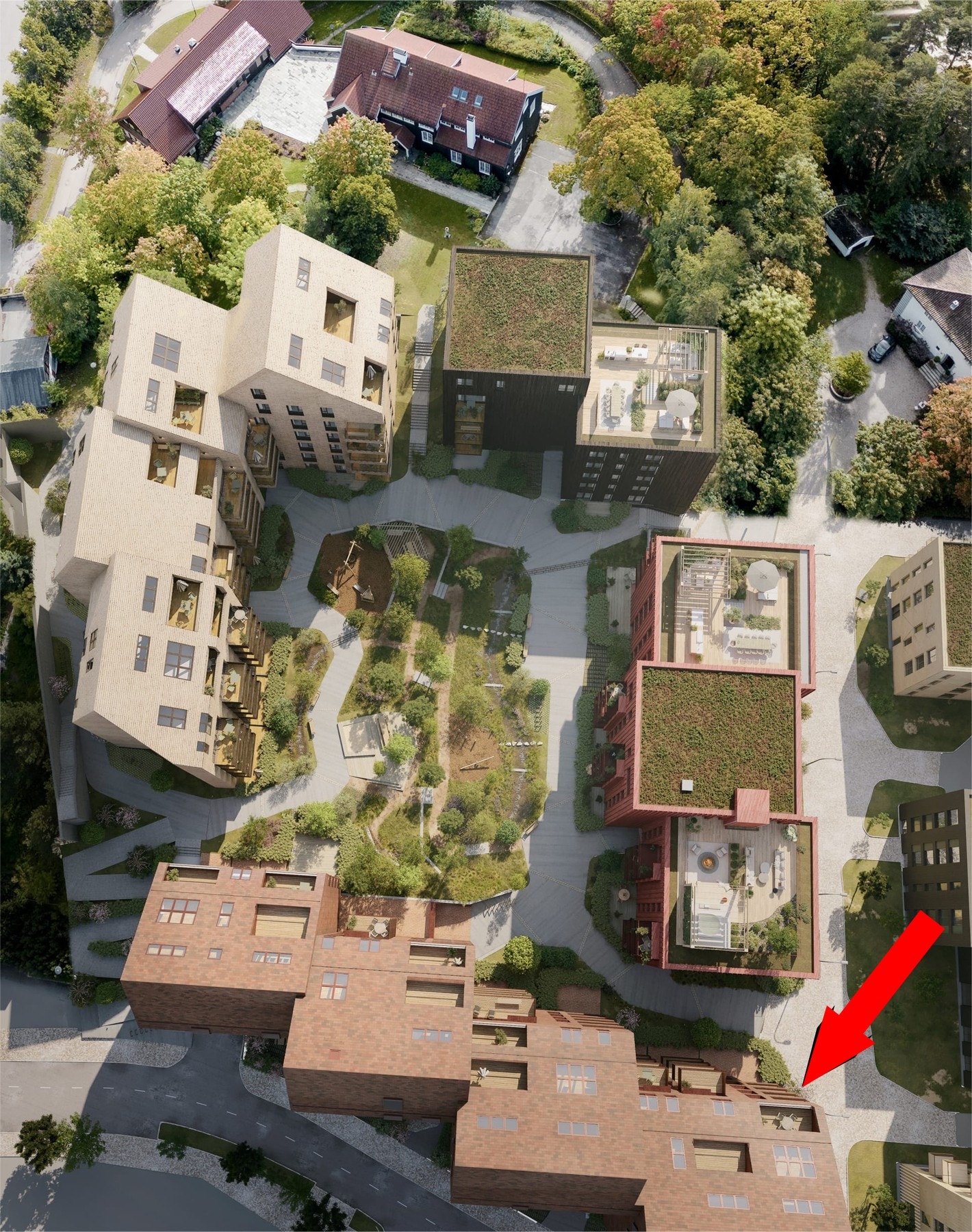 Poulssons kvarter er designet av Add Arkitekter med mål om å integrere moderne boliger i områdets eksisterende natur og historie. Galleribilde