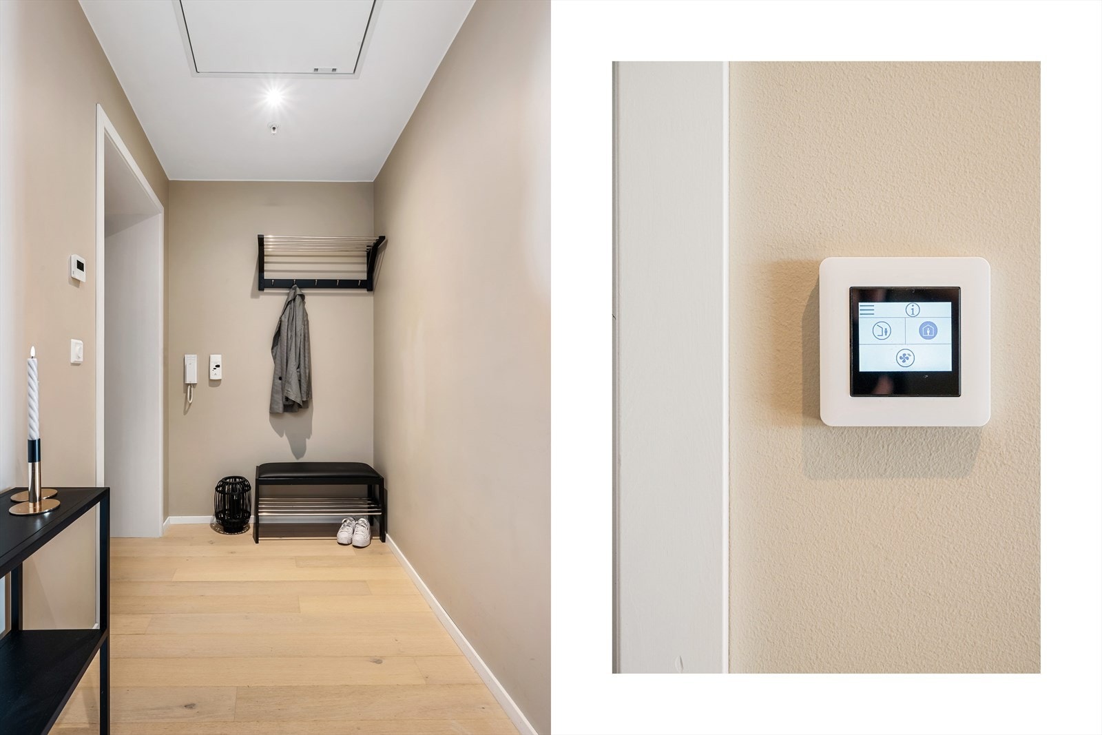 Leiligheten har balansert ventilasjon og vannbåren varme, som enkelt styres fra sentrale paneler. Galleribilde
