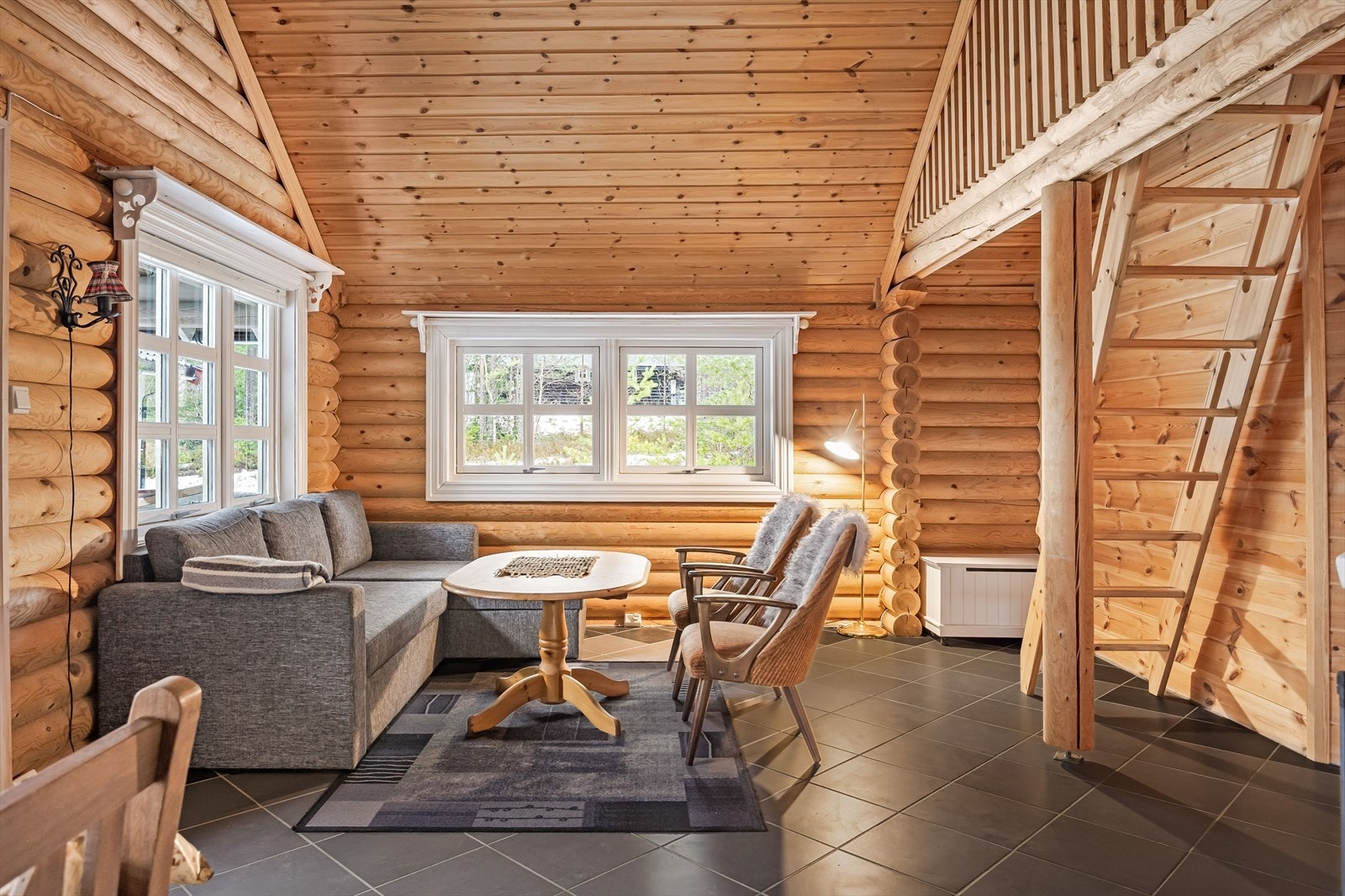 Koselig sofakrok hvor man kan slappe av, spille spill eller bare nyte utsynet mot skogen og dens ro. Galleribilde