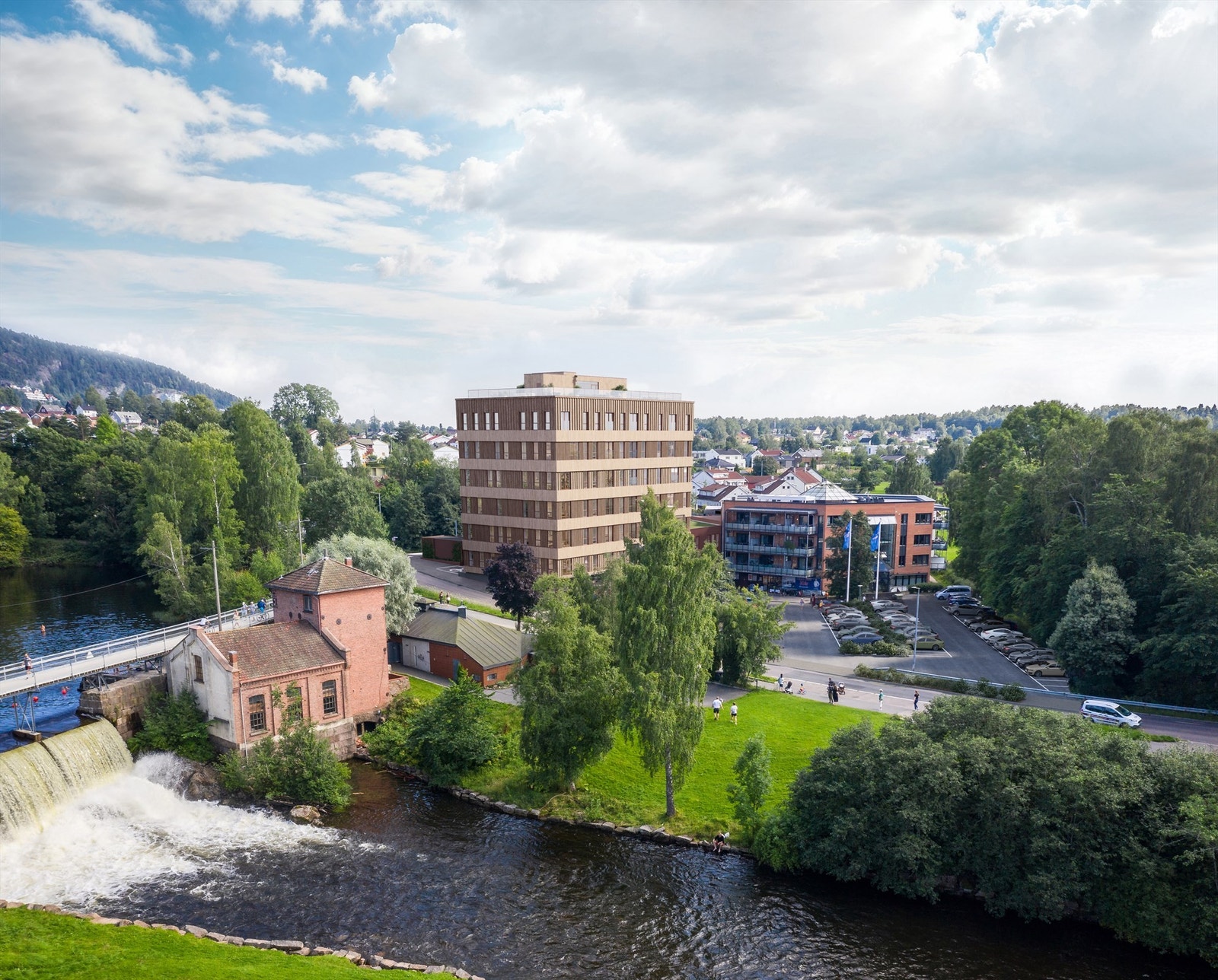 Stilla Kjelsås kombinerer moderne arkitektur med umiddelbar nærhet til turstiene langs Akerselva. Illustrasjon, avvik kan forekomme. Galleribilde