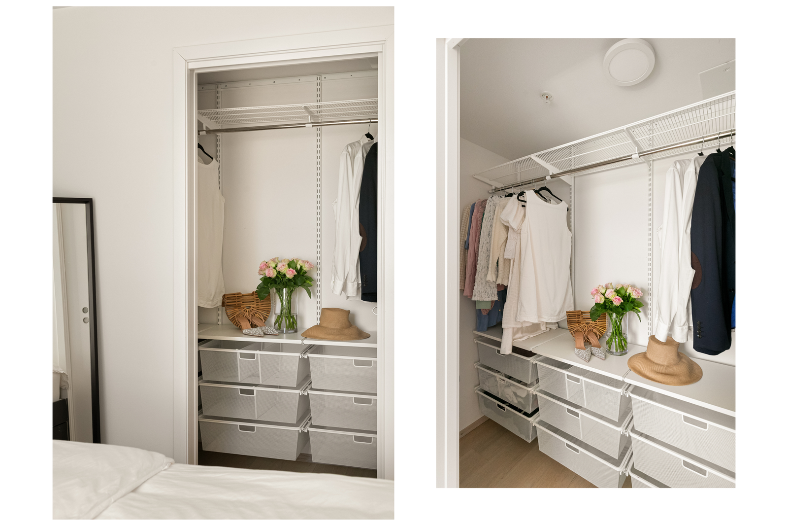 Romslig walk-in garderobe med gode oppbevaringsmuligheter og plass til hele garderoben. Galleribilde