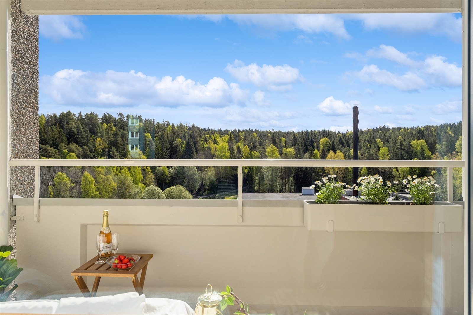 Fra balkong og stue har du et grønt og hyggelig utsyn mot Østmarka, med en usjenert beliggenhet uten innsyn. Galleribilde