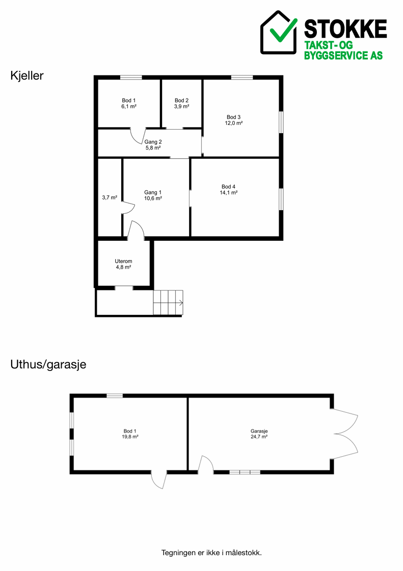 Plantegning kjeller og uthus/garasje Galleribilde