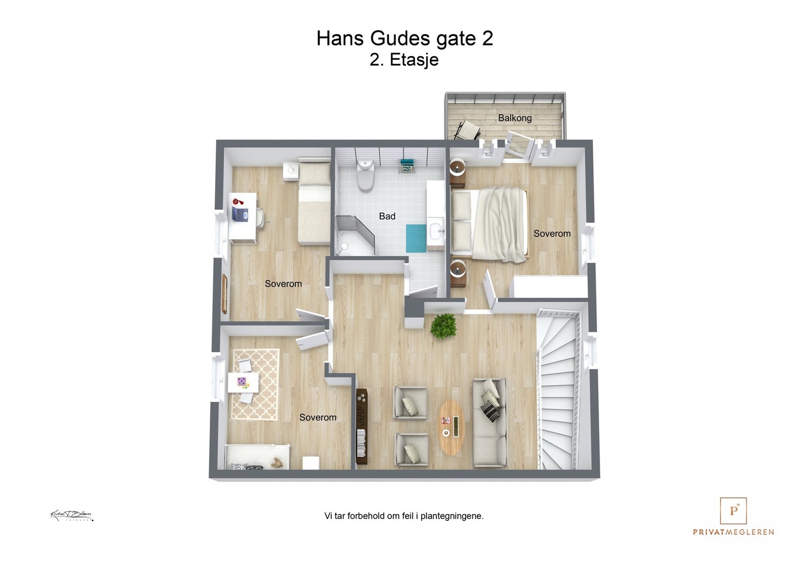 3 D plantegning 2. etasje Galleribilde