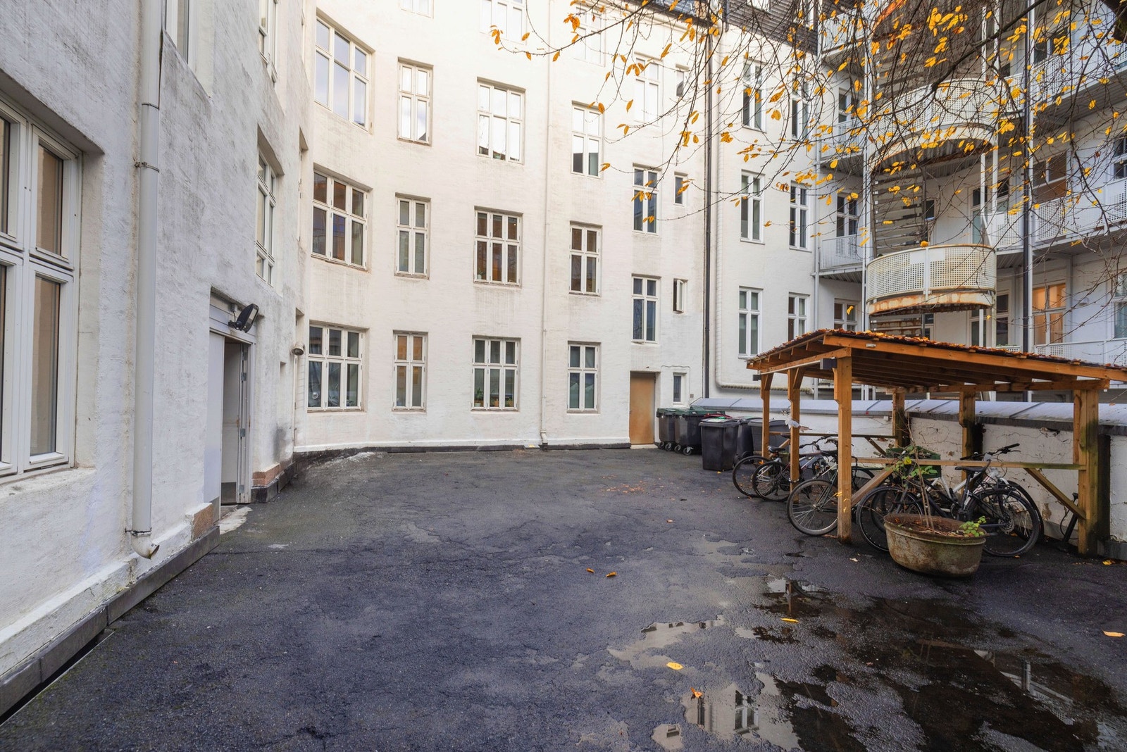 Bakgård med sykkelparkering og søppel. Galleribilde