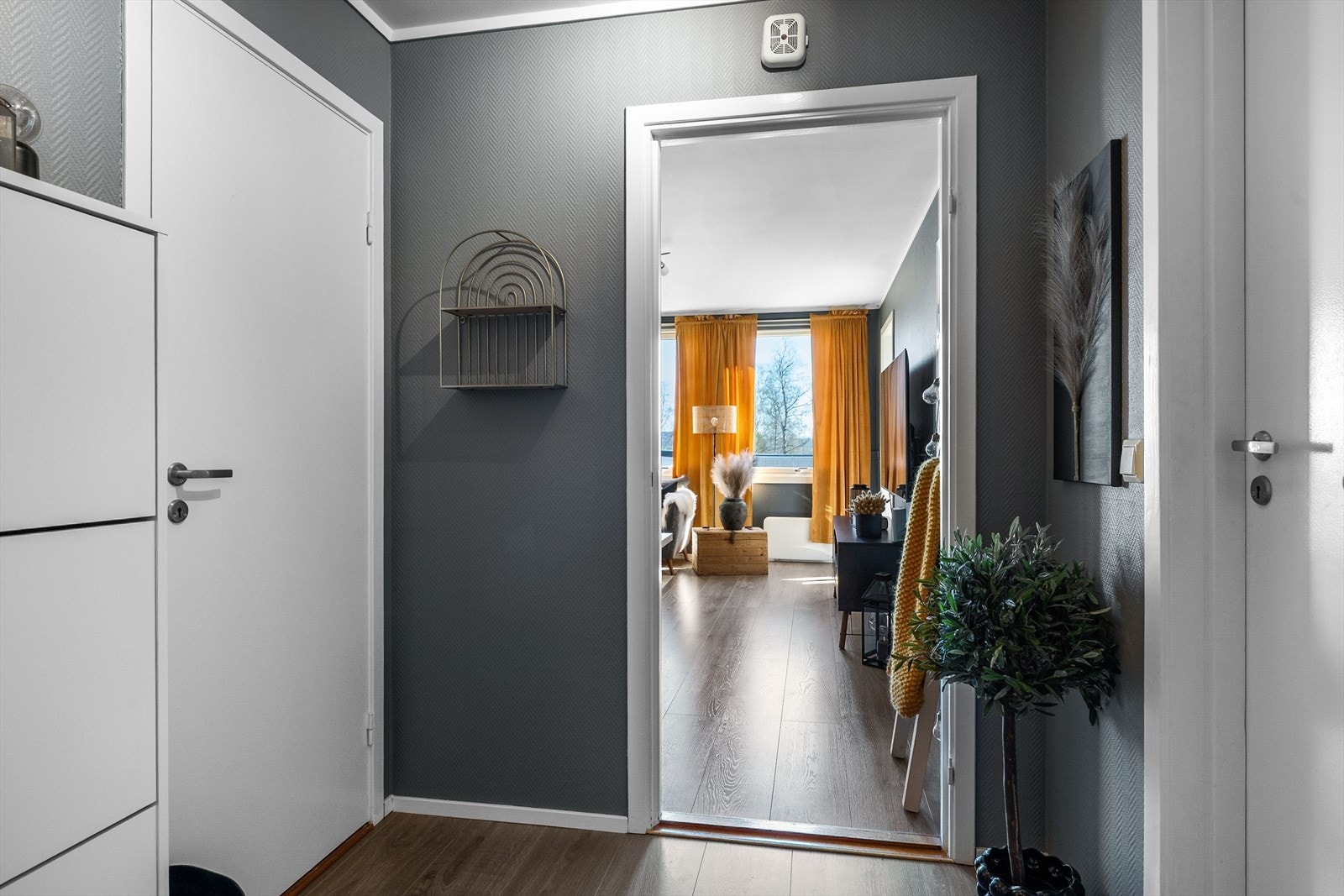 Innbydende entré med adkomst til bad, alkove og stue. Galleribilde