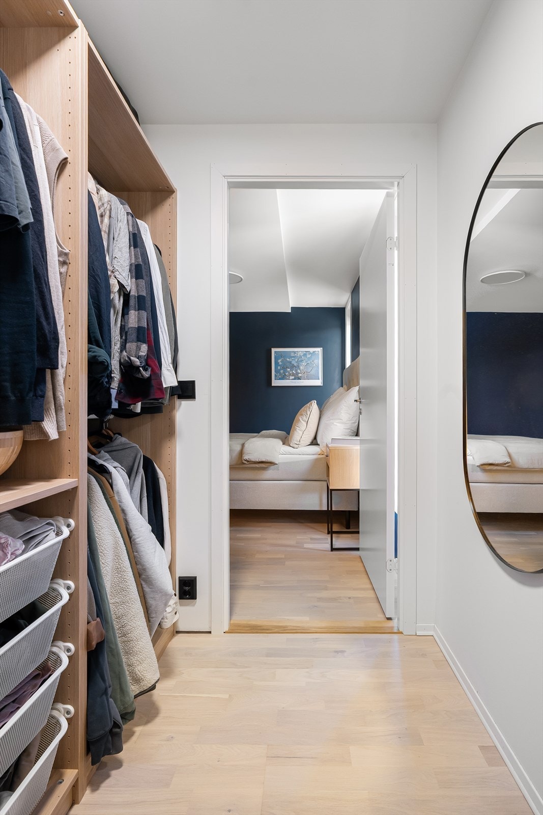 I tilknytning til hovedsoverommet har man et garderoberom som er utstyrt med pax-garderobe som gir rikelig med lagringsplass. Galleribilde