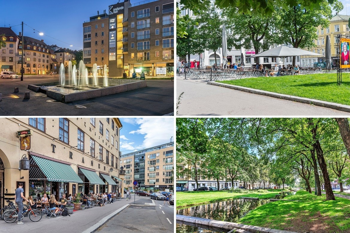 Flott park på Kiellands plass med stort utvalg av restauranter og serveringssteder. Galleribilde
