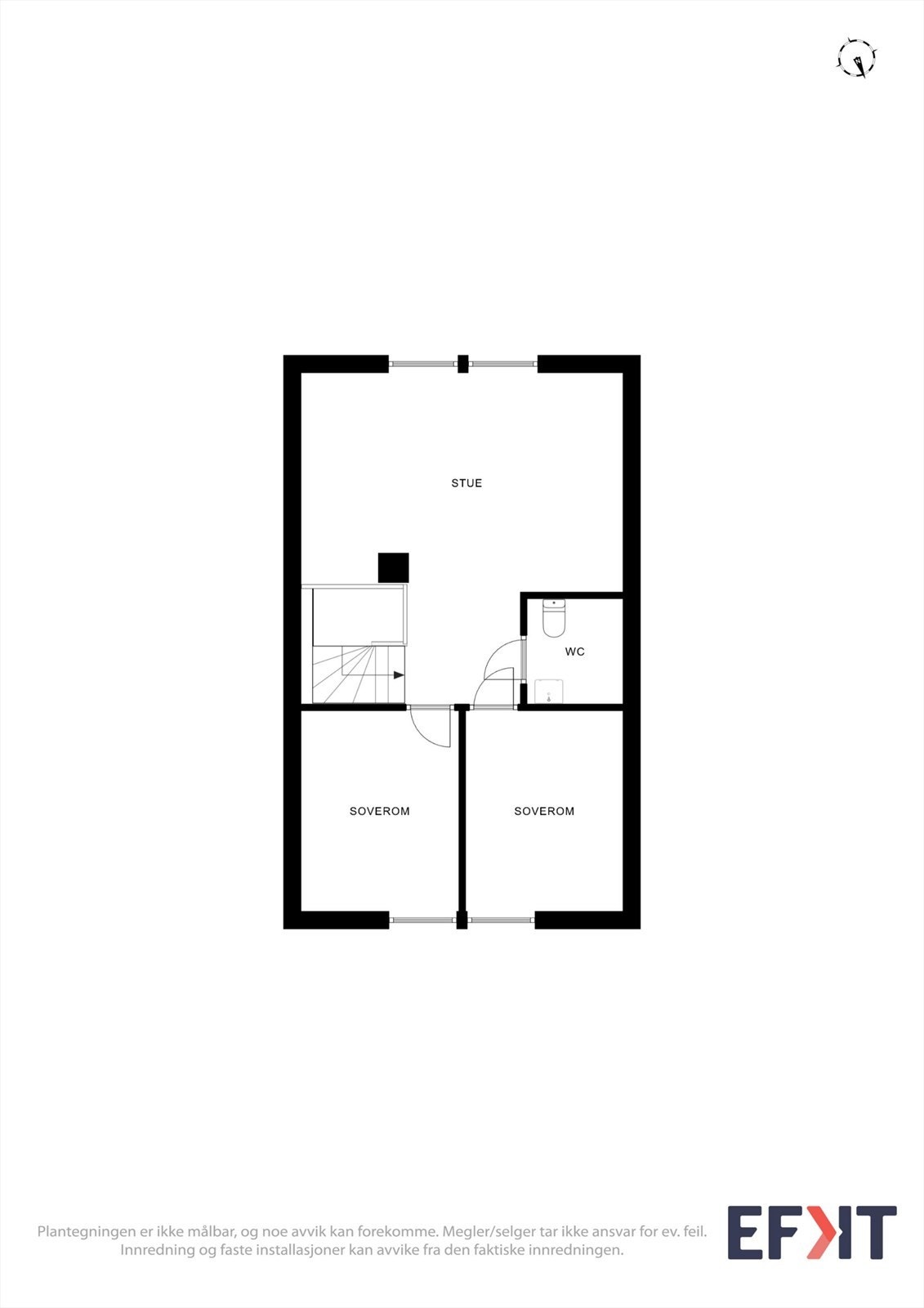Loftetasje er smart utnyttet med en loftstue, to soverom (ett er ikke godkjent til varig opphold) og toalettrom. Galleribilde