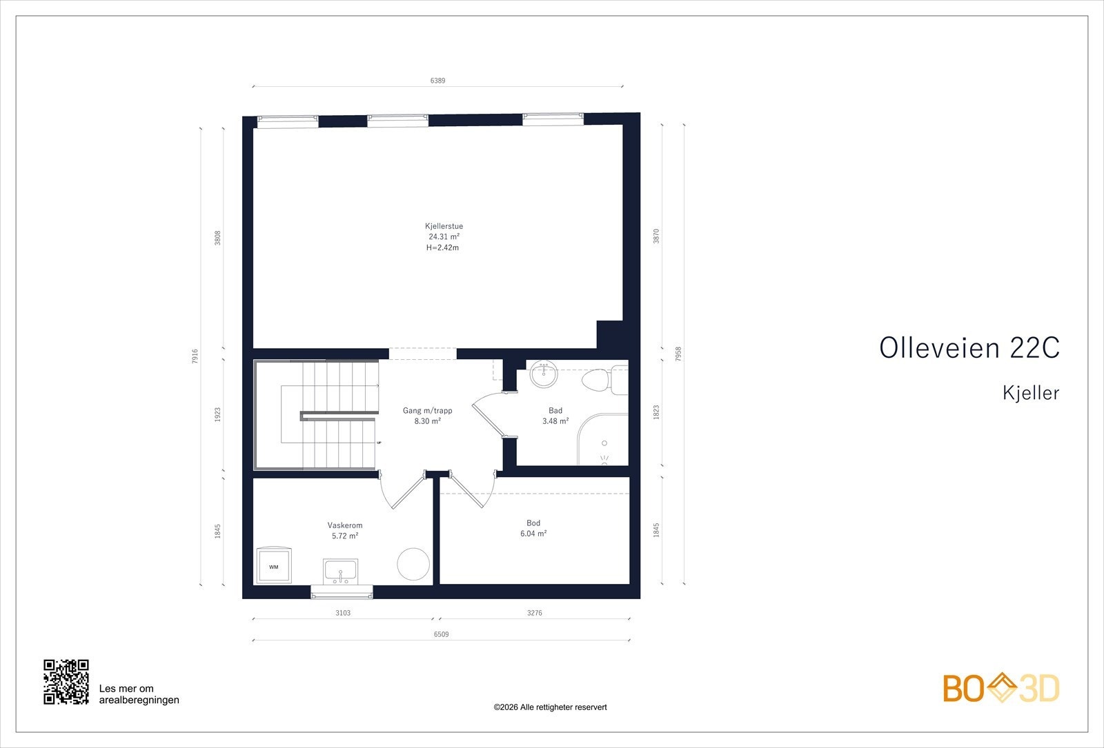 Kjeller: Kjellerstue (ikke godkjent for varig opphold), bad, vaskerom og bod. Galleribilde
