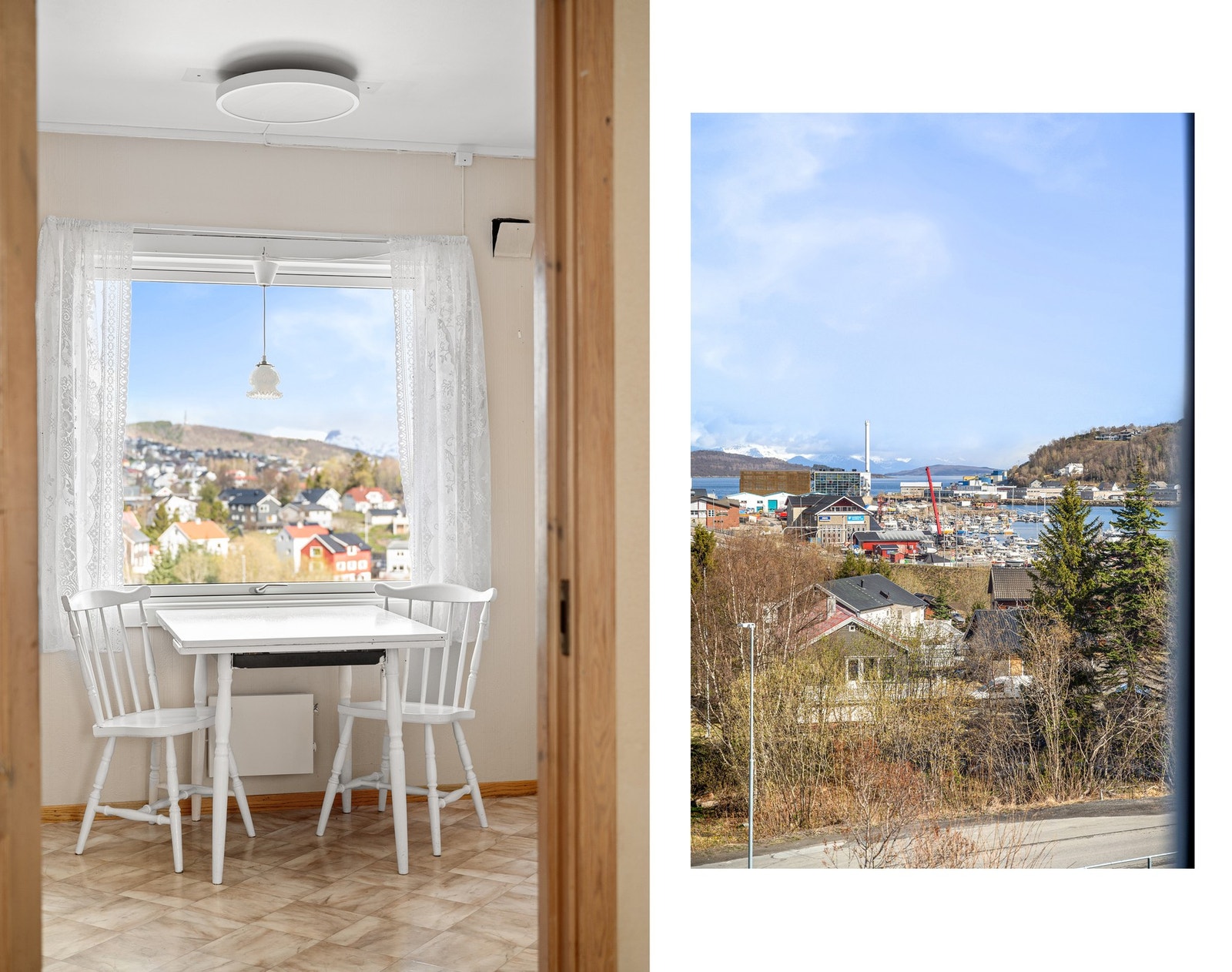 Koselig spiseplass ved vinduene Galleribilde
