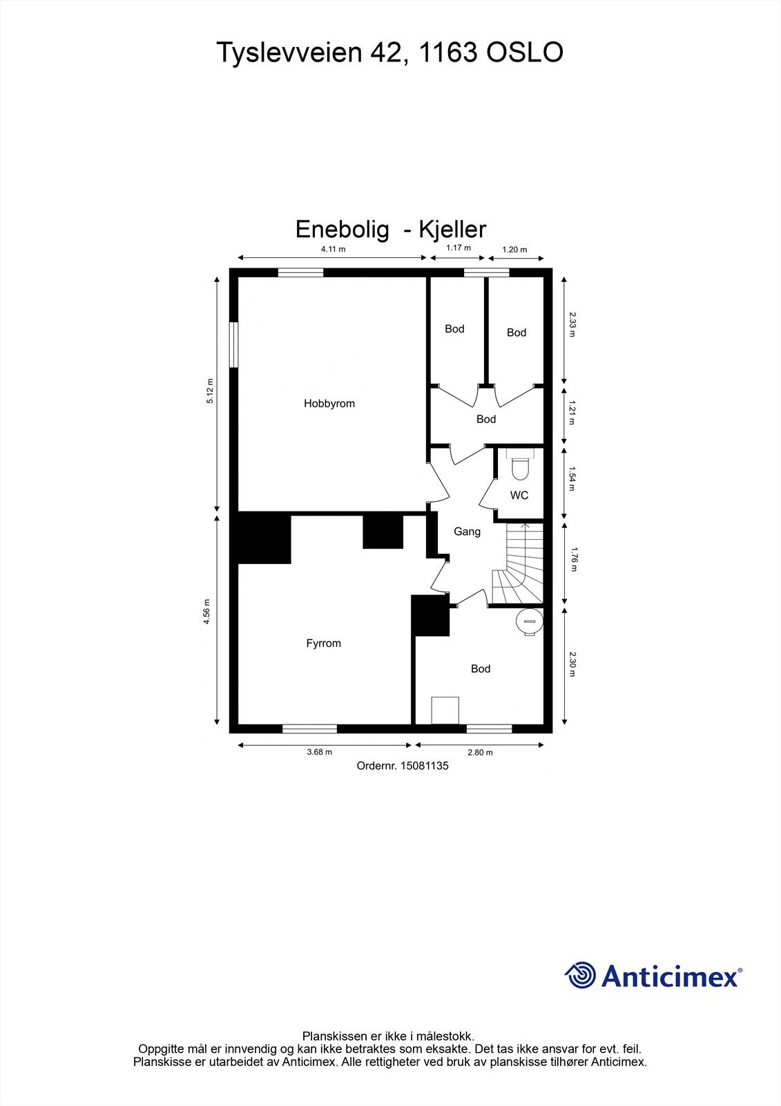 Kjelleren inneholder rikelig med lagringsplass, med fire boder, fyrrom, hobbyrom og et toalettrom. Galleribilde