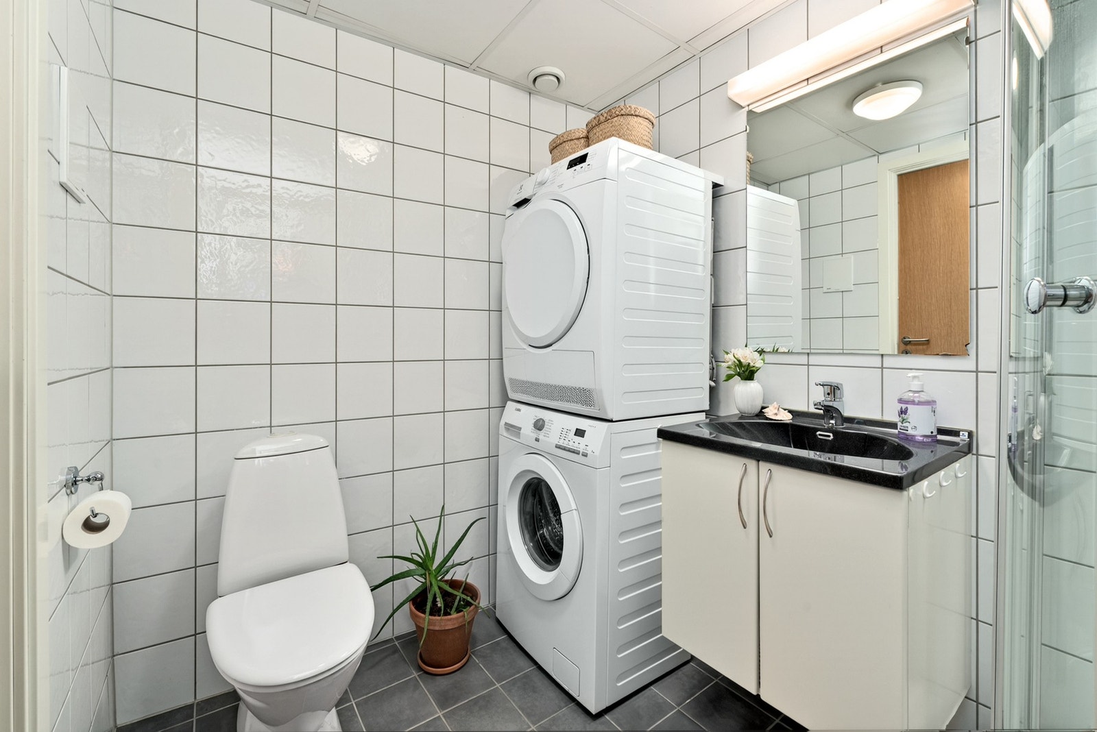 Toalett og opplegg for vaskemaskin. Galleribilde
