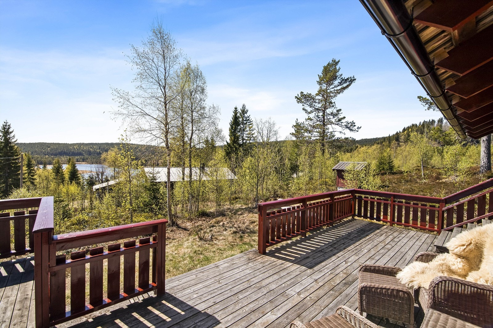 Fra terrassen har man utsyn over skogen og Breivann. Galleribilde