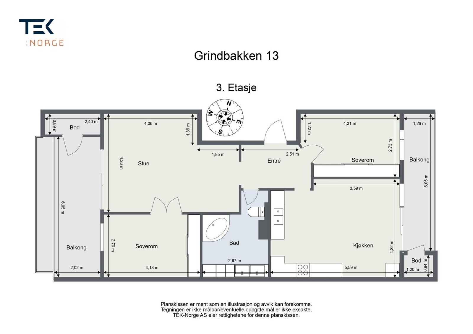 Plantegning Grindbakken 13, 3. etasje Galleribilde