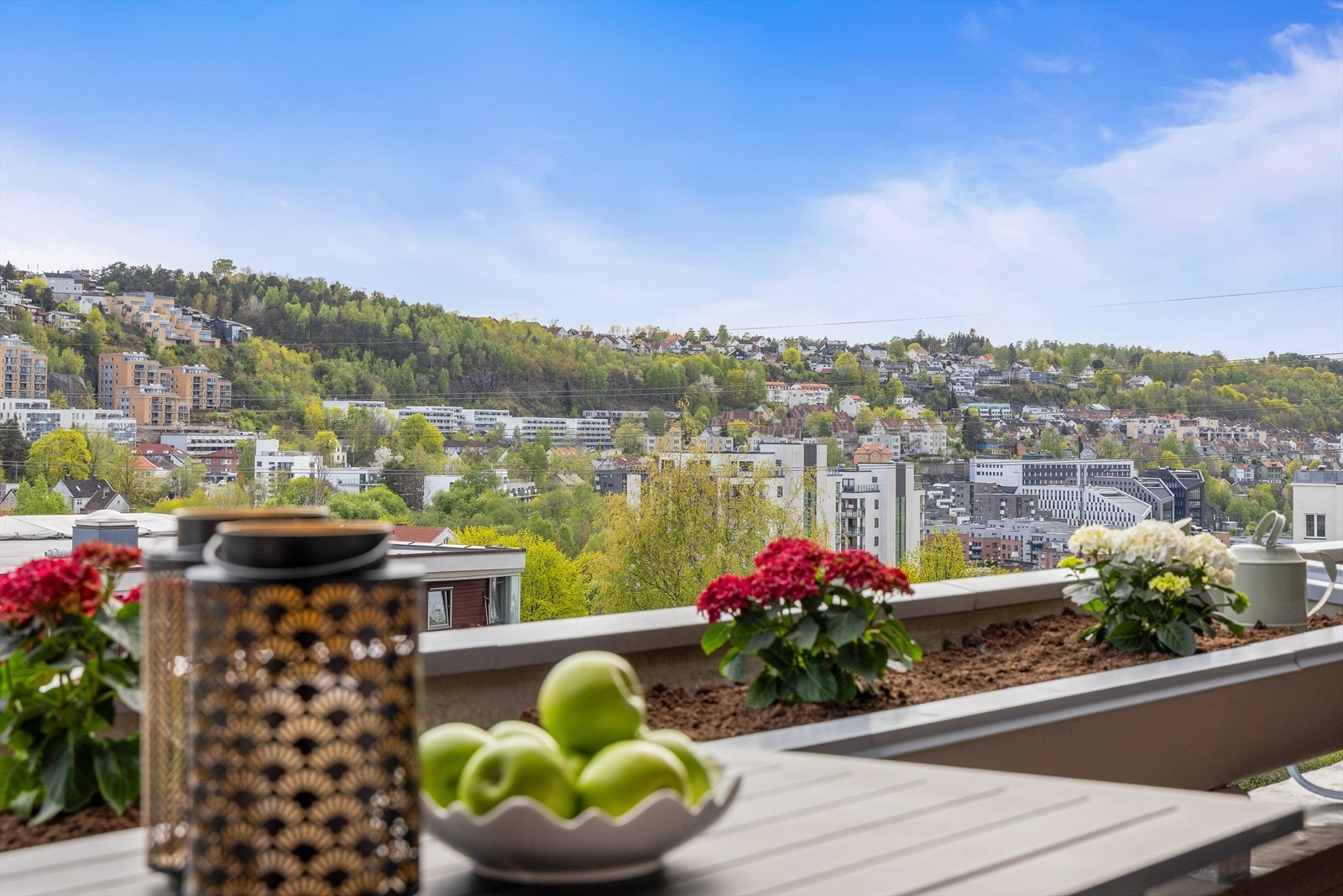 Fra balkongen er det utsikt over nærområdet. Galleribilde