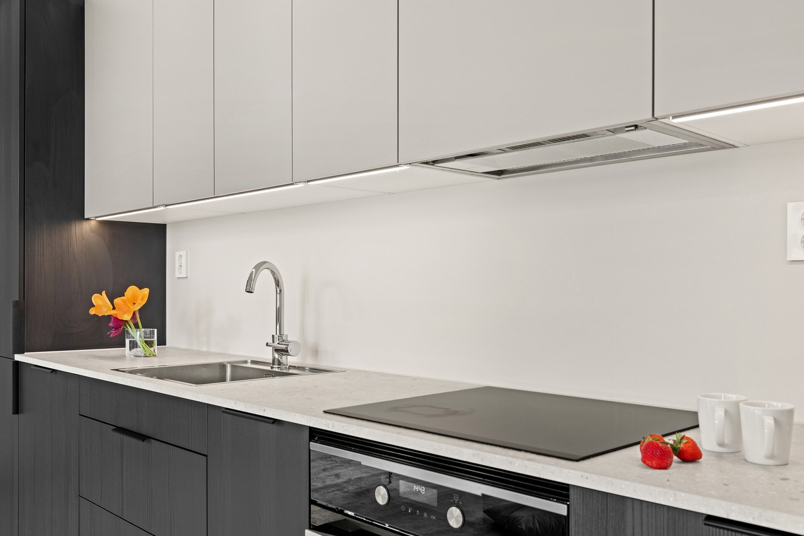 Både stekeovn, induksjonstopp, oppvaskmaskin og kjøle- fryseskap er fra Electrolux, avtrekksvifte fra Røroshetta Galleribilde