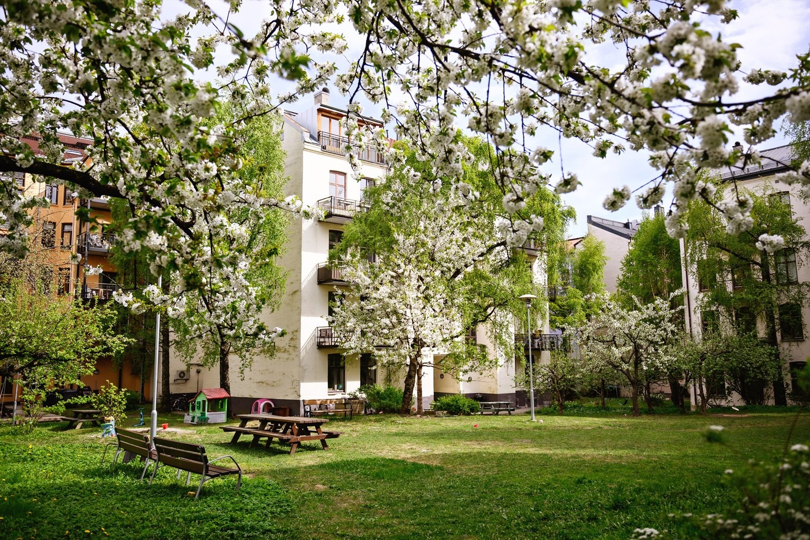 Bakgården har en skjermet beliggenhet og med gode solforhold gjennom dagen. Galleribilde